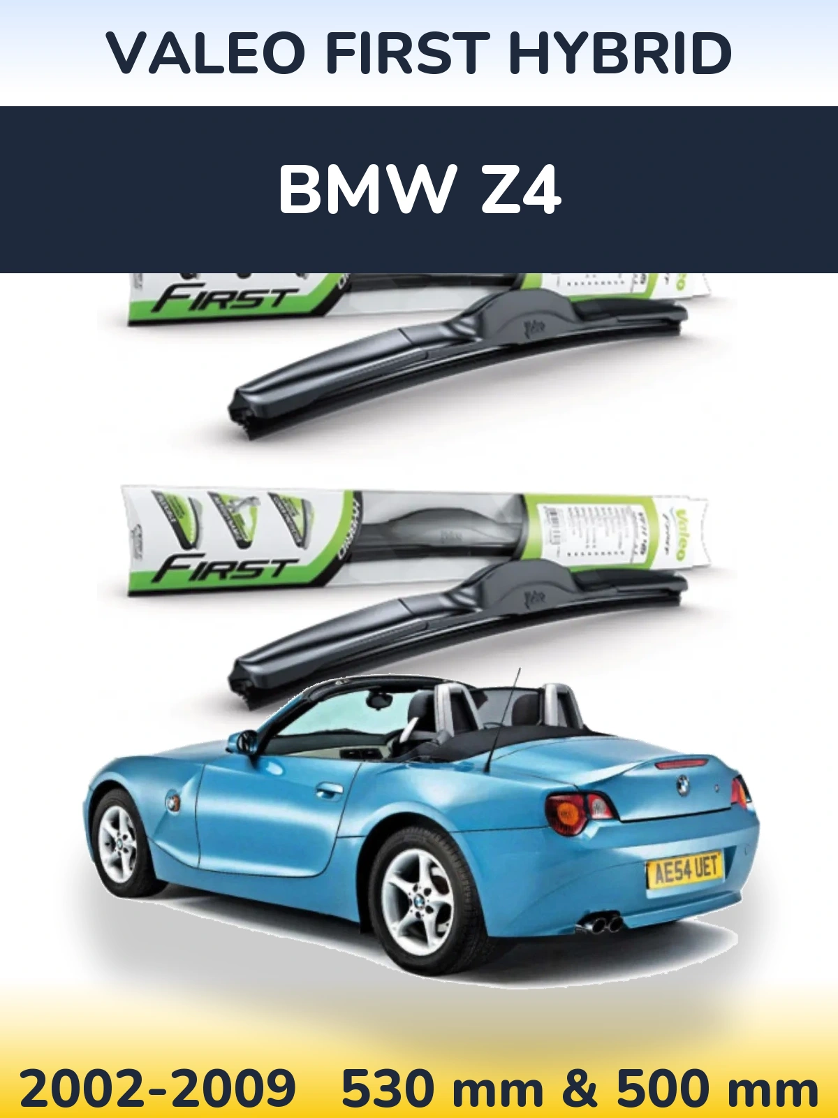 Sada předních stěračů Valeo First Hybrid 530 a 500 mm pro BMW Z4 2002-2009