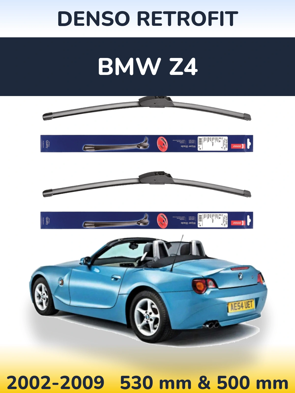 Sada předních stěračů Denso Retrofit 530 a 500 mm pro BMW Z4 2002-2009