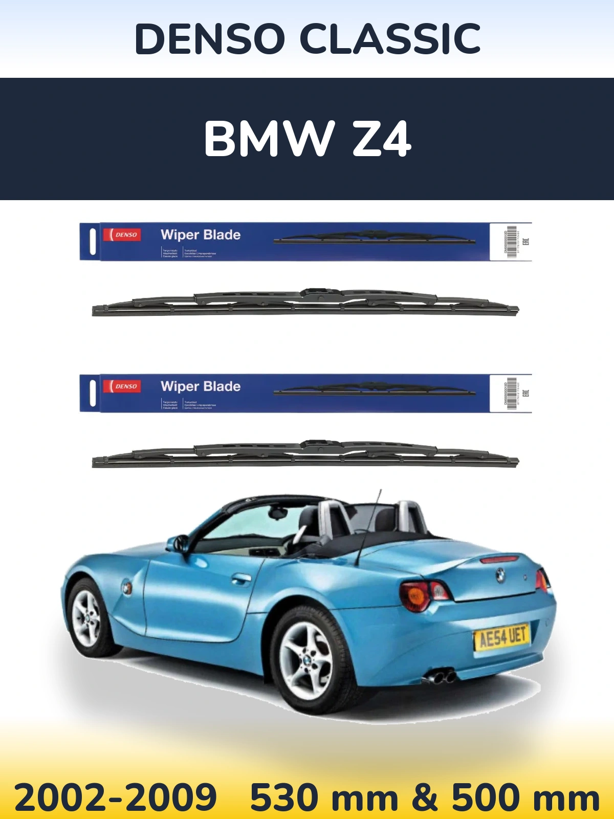 Sada předních stěračů Denso Classic 530 a 500 mm pro BMW Z4 2002-2009
