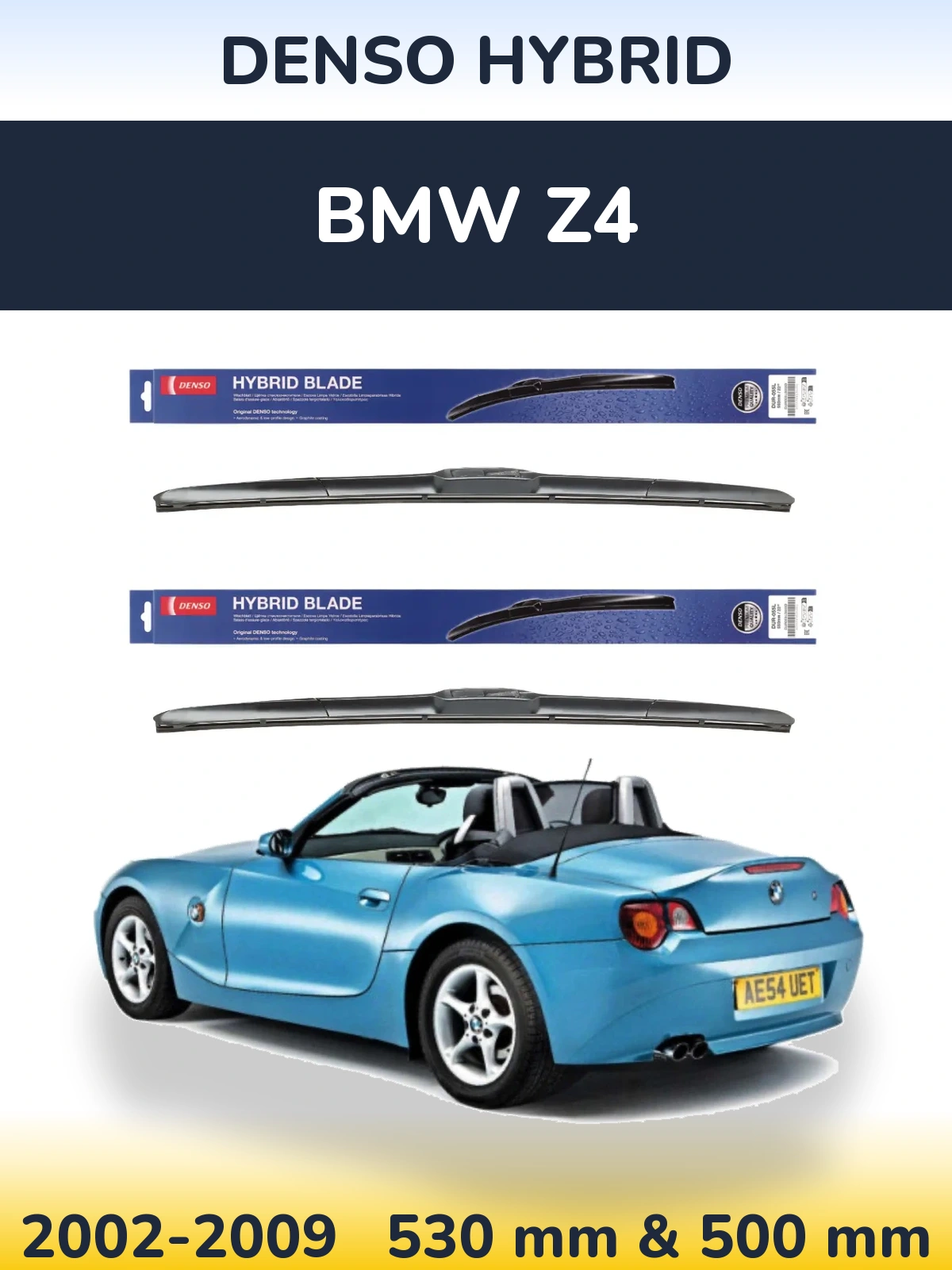 Sada předních stěračů Denso Hybrid 530 a 500 mm pro BMW Z4 2002-2009
