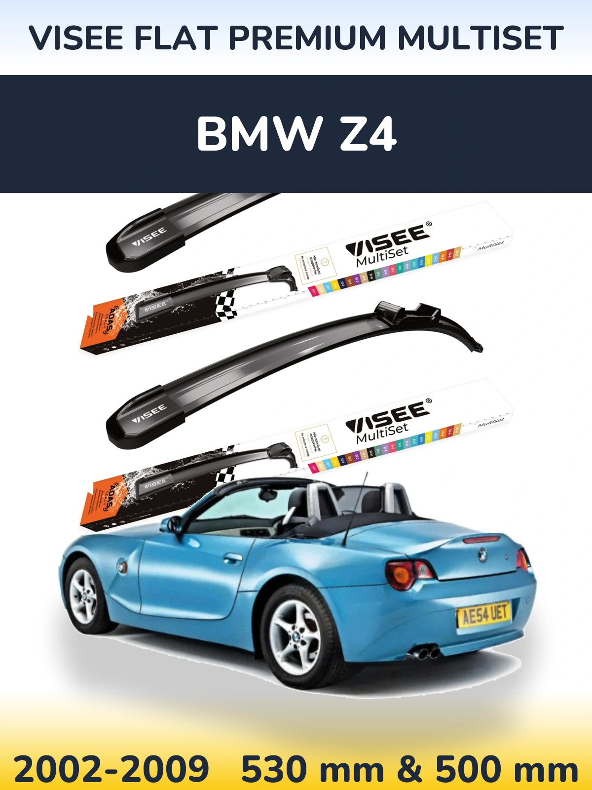Sada předních stěračů VISEE FLAT PREMIUM MultiSet 530 a 500 mm pro BMW Z4 2002-2009