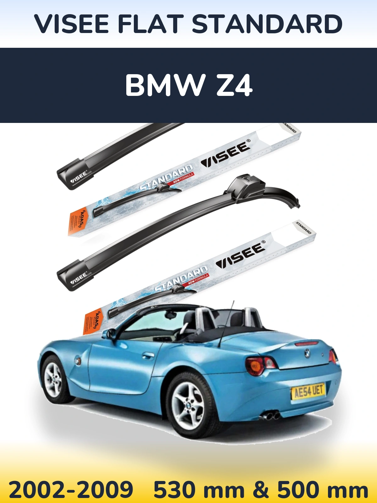 Sada předních stěračů VISEE FLAT STANDARD 530 a 500 mm pro BMW Z4 2002-2009