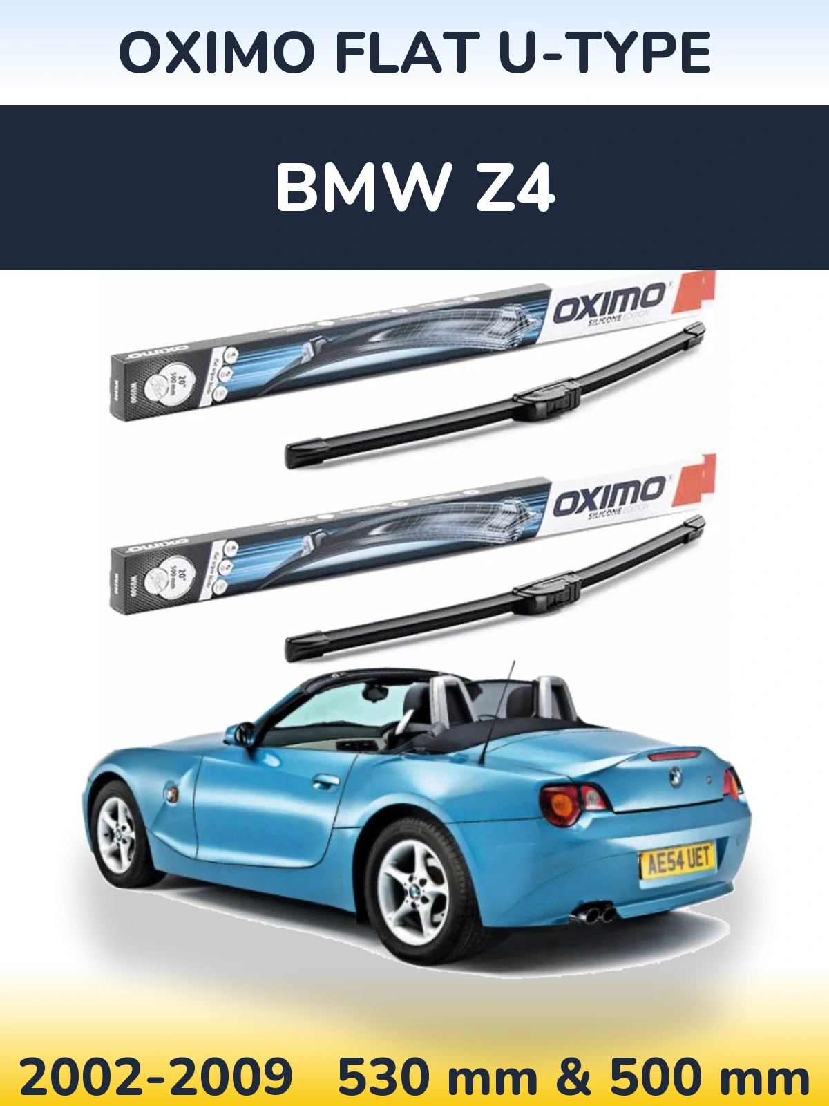 Sada předních stěračů Oximo Flat U-type 530 a 500 mm pro BMW Z4 2002-2009