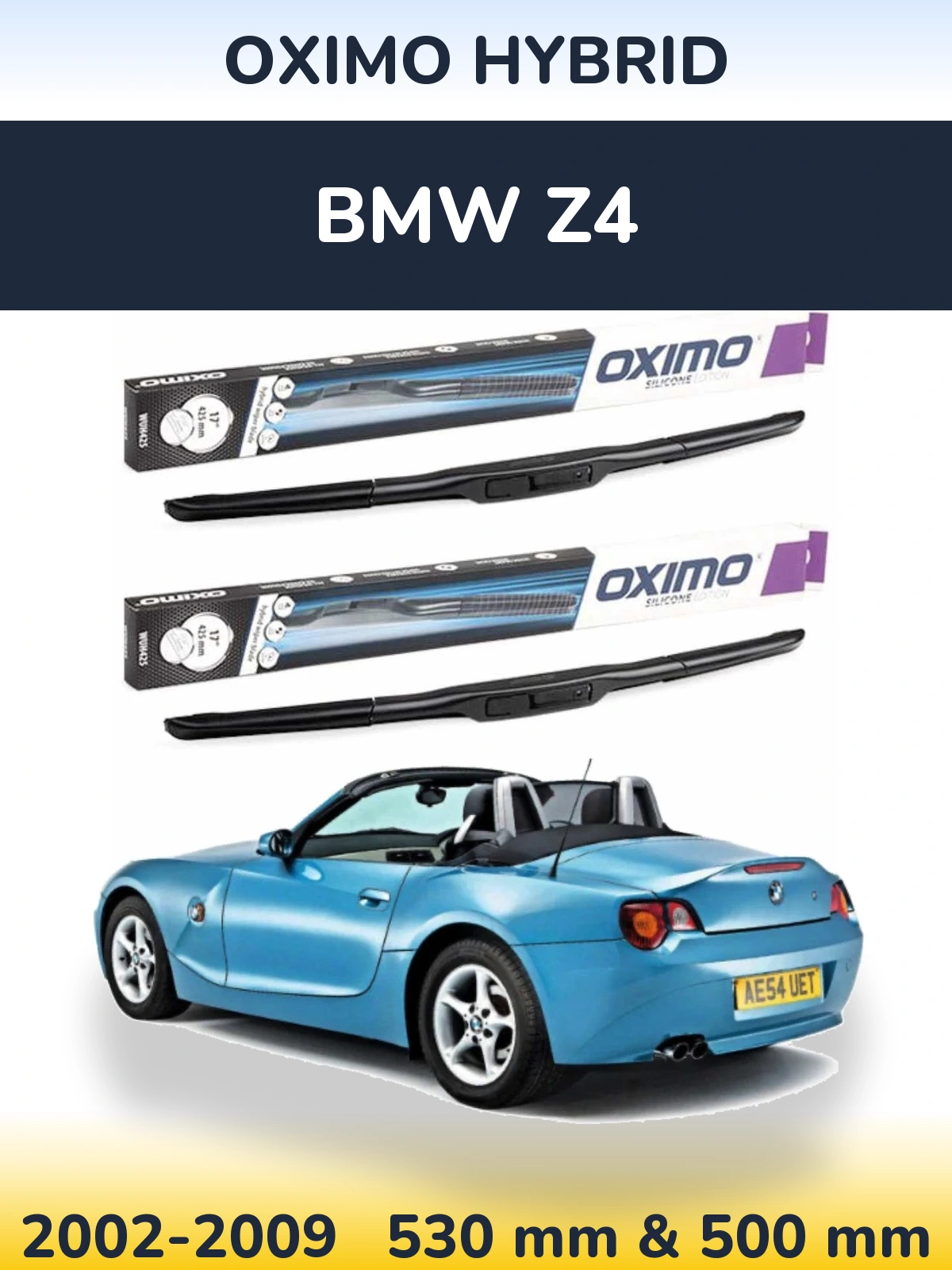 Sada předních stěračů Oximo Hybrid 530 a 500 mm pro BMW Z4 2002-2009