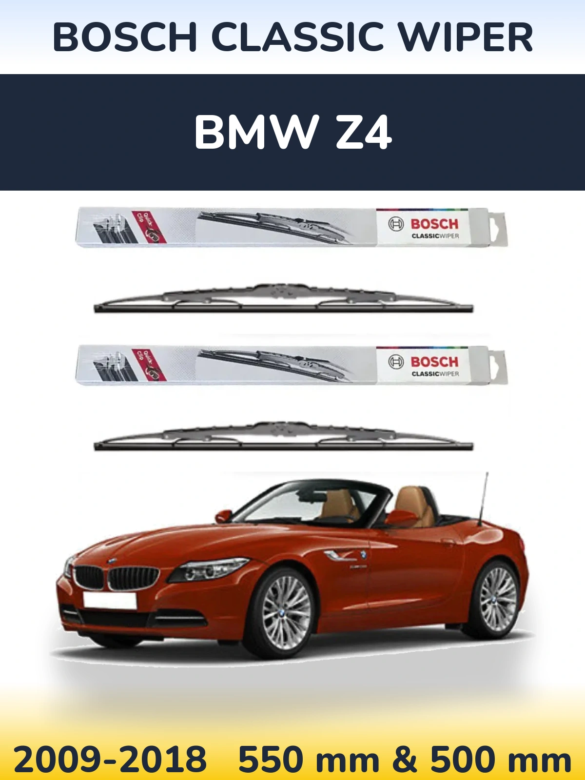 Sada předních stěračů BOSCH Classic Wiper 550 a 500 mm pro BMW Z4 2009-2018