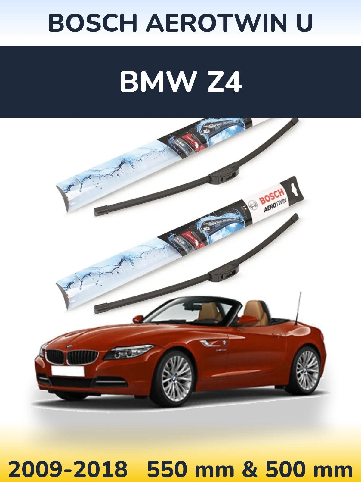 Sada předních stěračů BOSCH AeroTwin U 550 a 500 mm pro BMW Z4 2009-2018