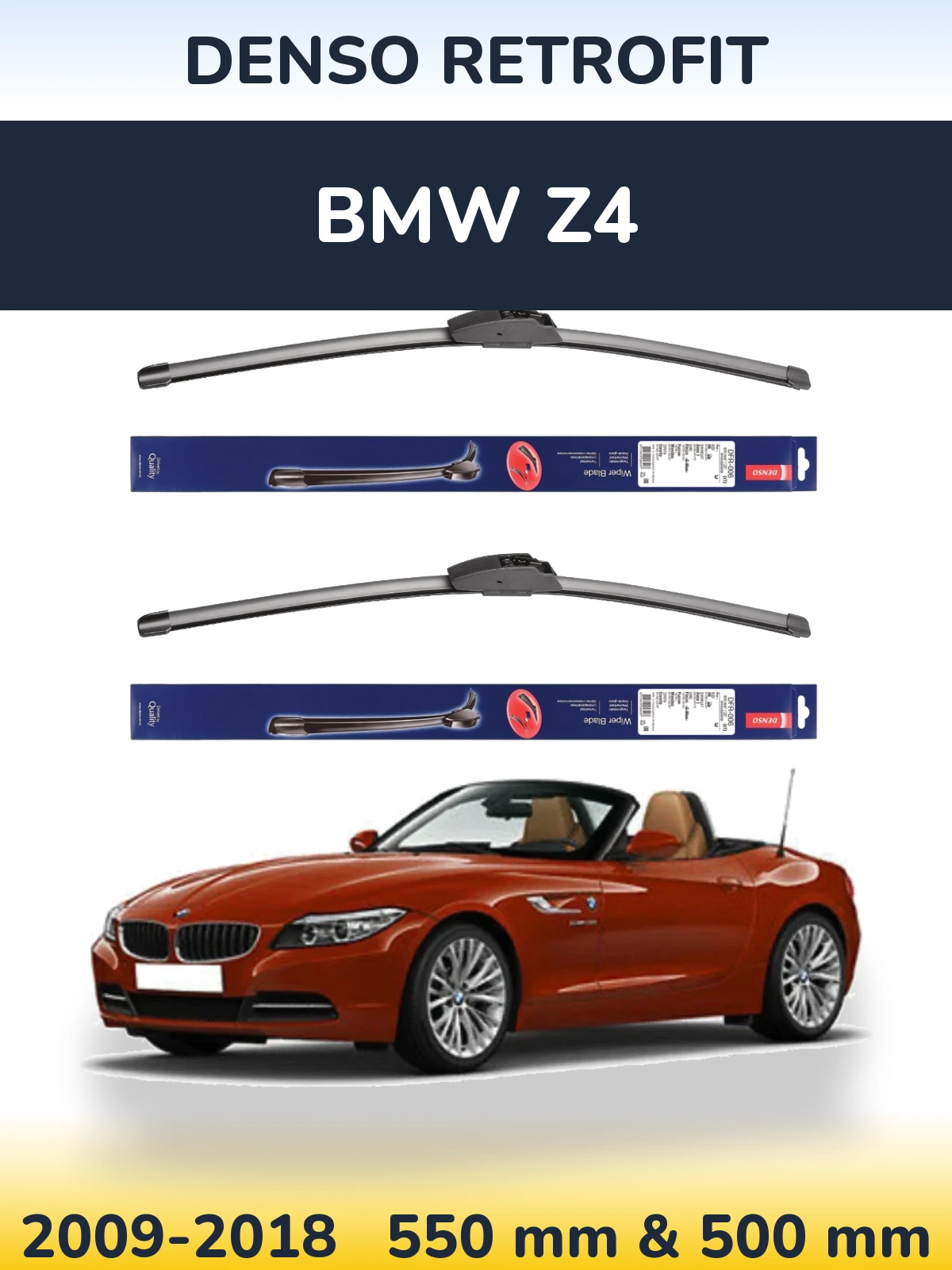 Sada předních stěračů Denso Retrofit 550 a 500 mm pro BMW Z4 2009-2018