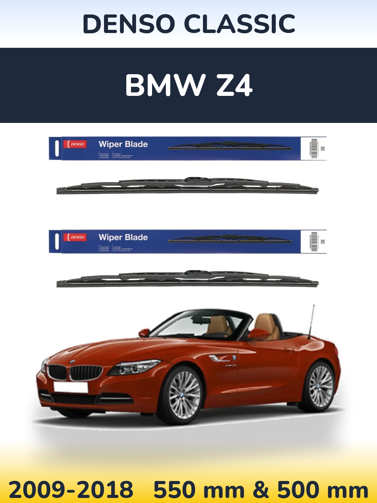 Sada předních stěračů Denso Classic 550 a 500 mm pro BMW Z4 2009-2018