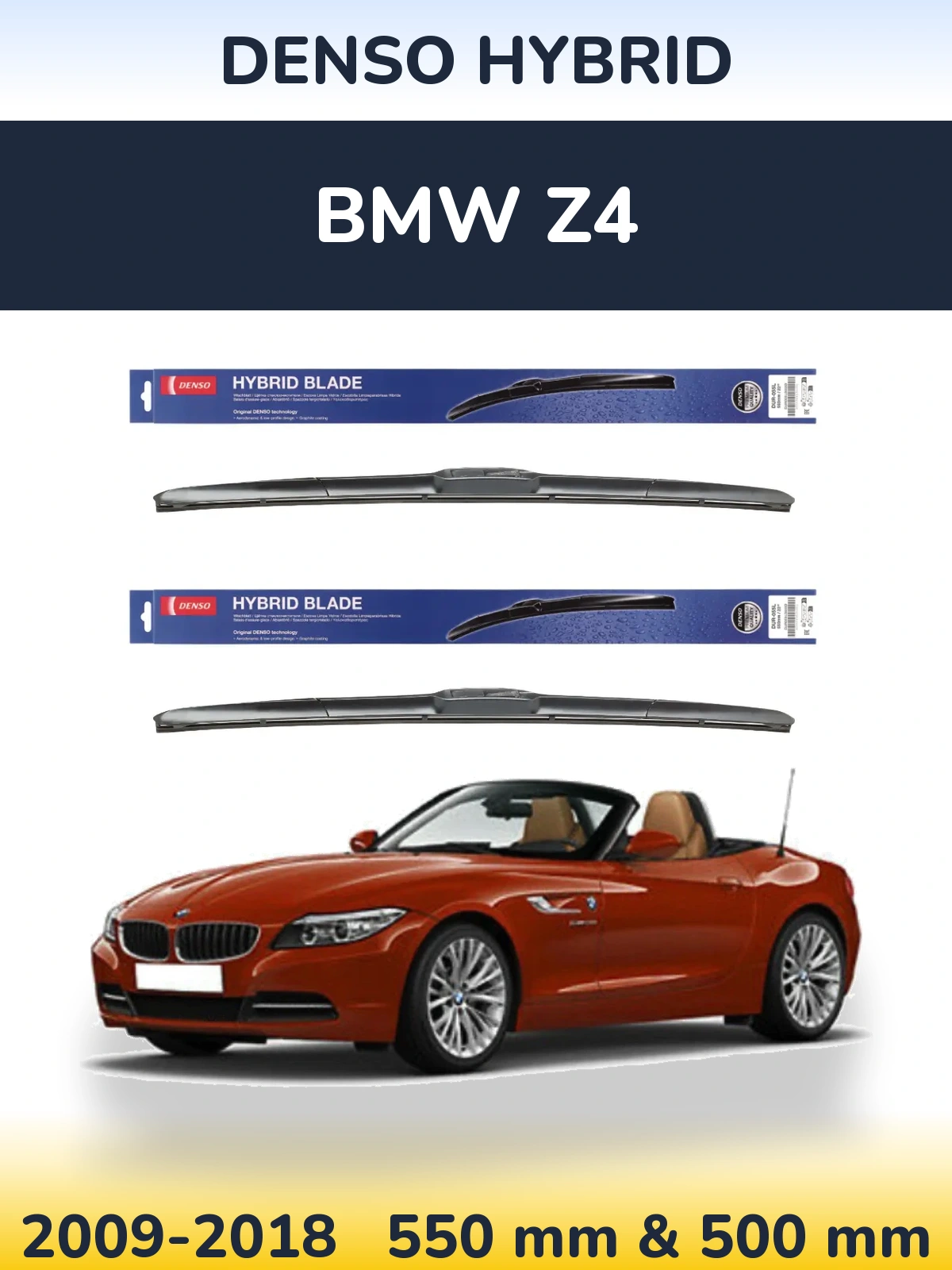 Sada předních stěračů Denso Hybrid 550 a 500 mm pro BMW Z4 2009-2018