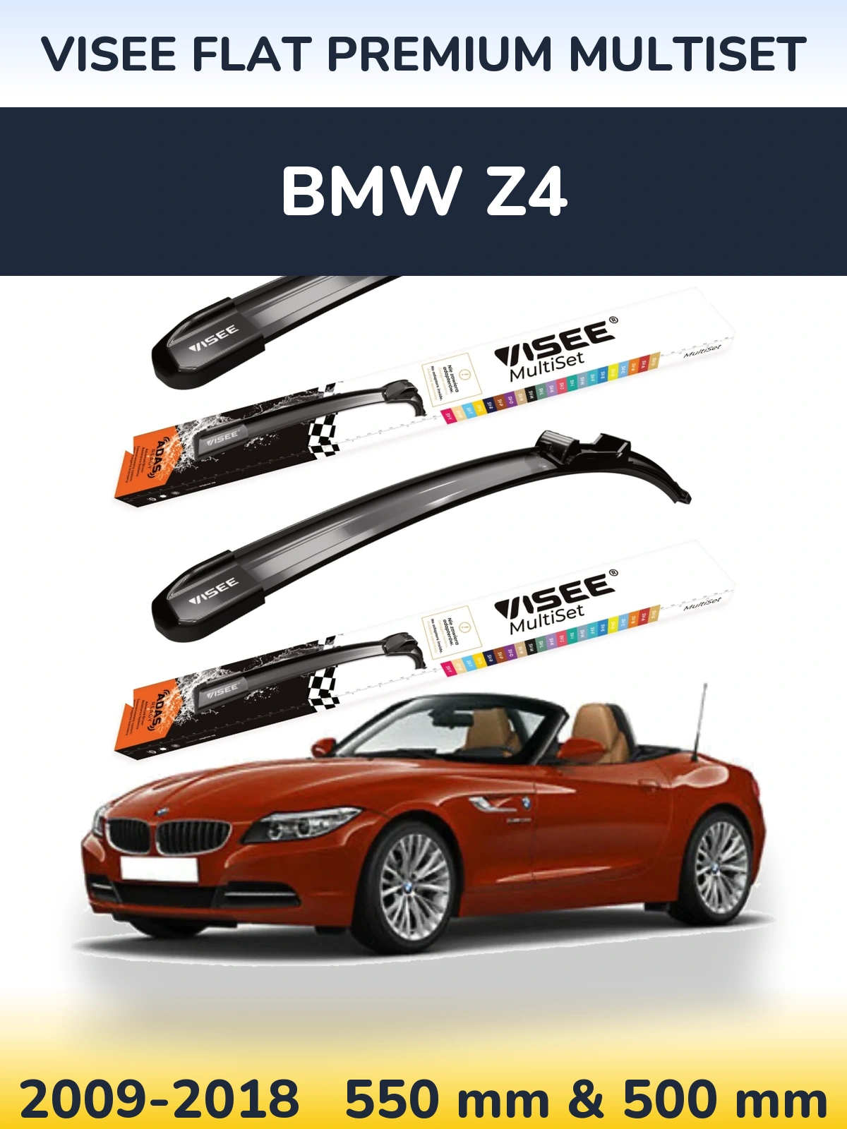 Sada předních stěračů VISEE FLAT PREMIUM MultiSet 550 a 500 mm pro BMW Z4 2009-2018