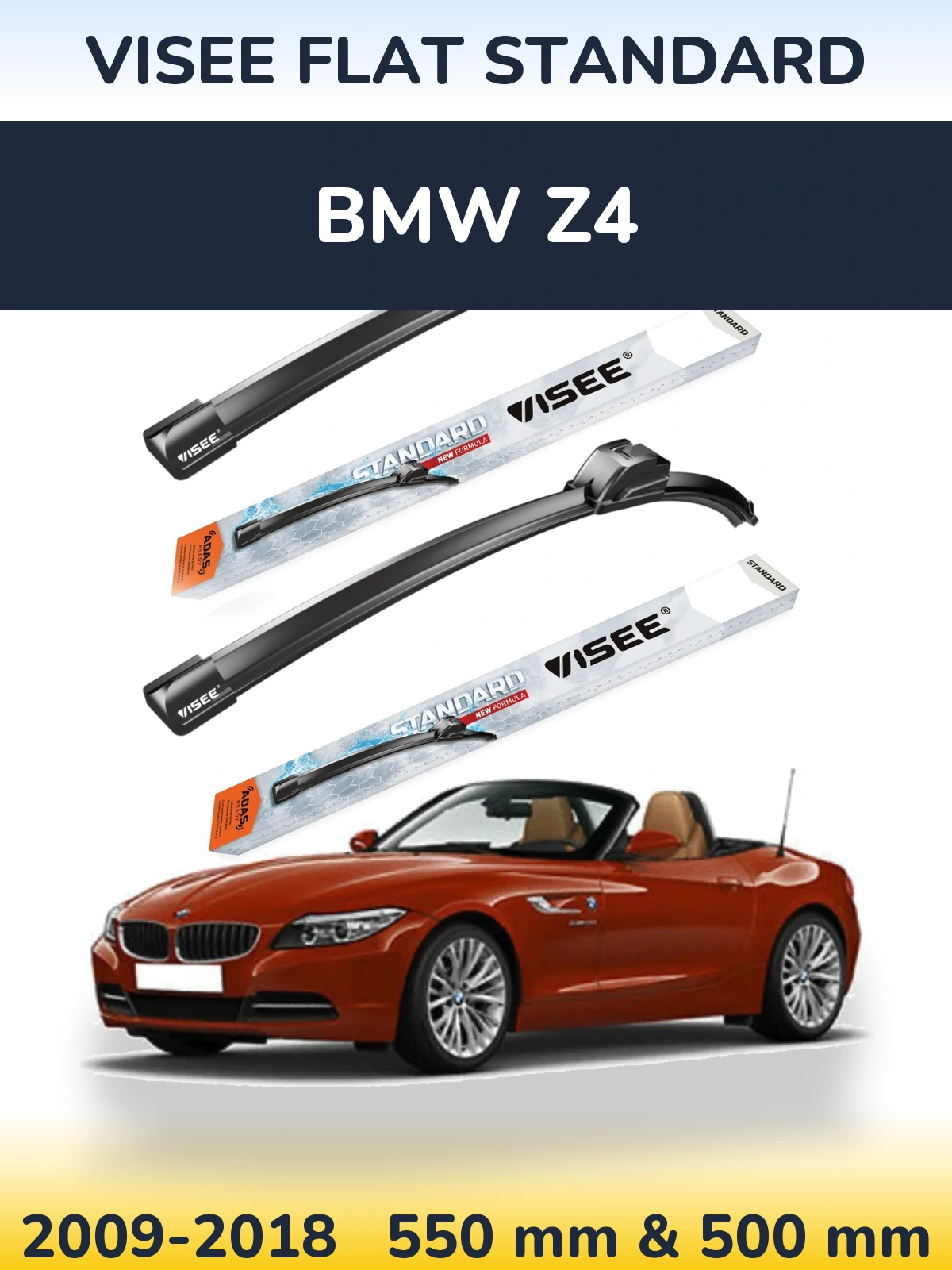 Sada předních stěračů VISEE FLAT STANDARD 550 a 500 mm pro BMW Z4 2009-2018