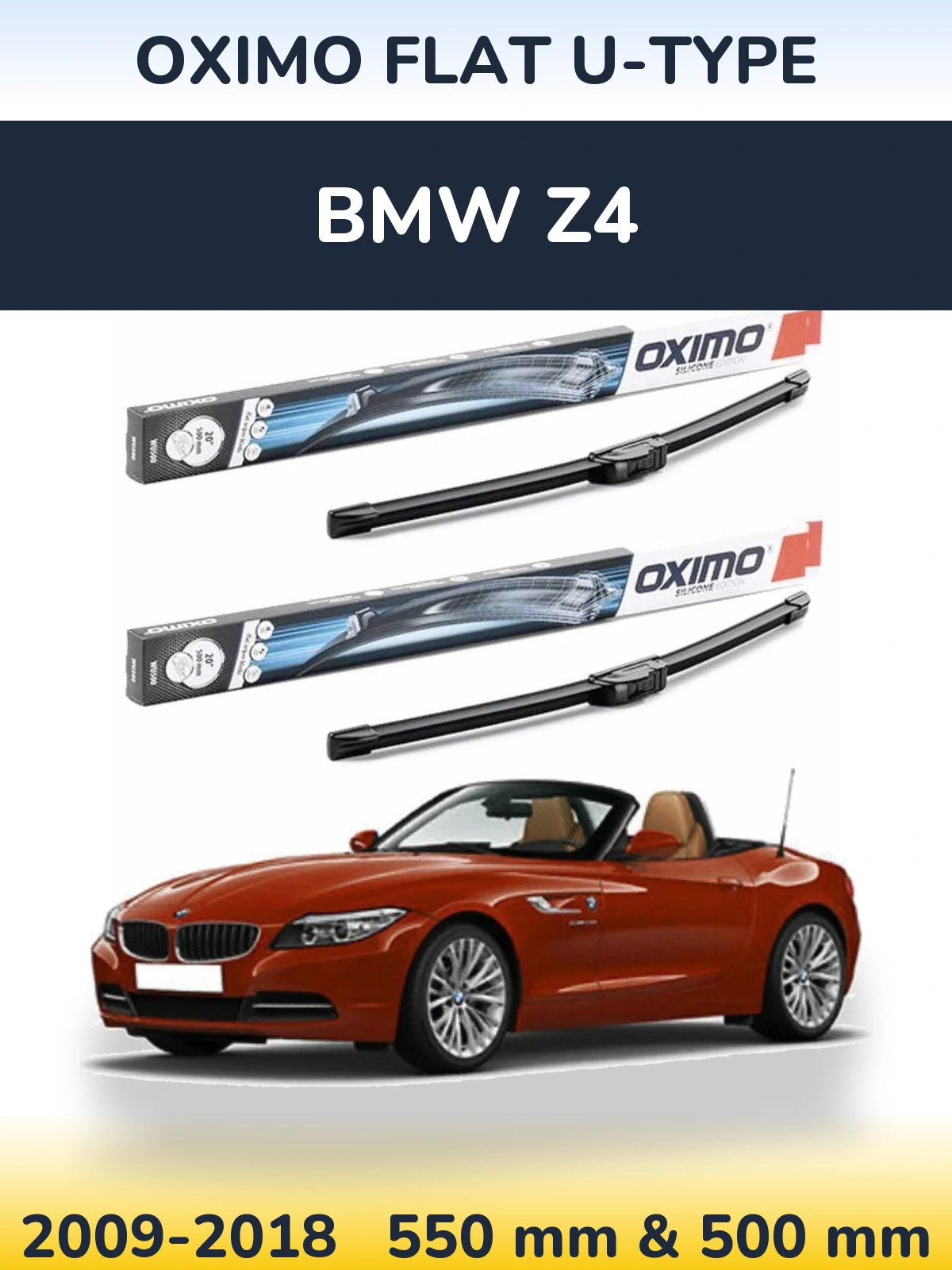 Sada předních stěračů Oximo Flat U-type 550 a 500 mm pro BMW Z4 2009-2018
