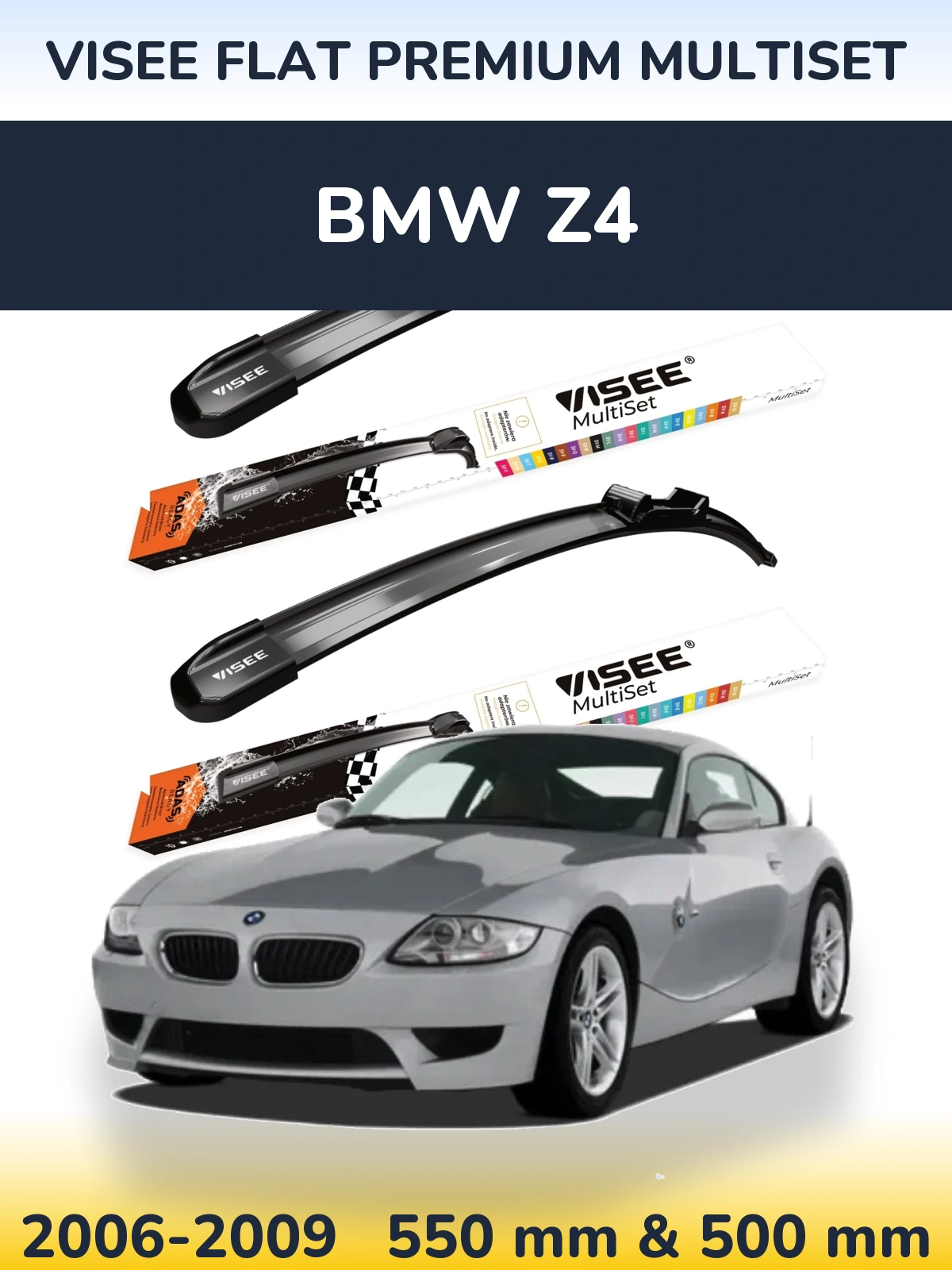 Sada předních stěračů VISEE FLAT PREMIUM MultiSet 550 a 500 mm pro BMW Z4 2006-2009