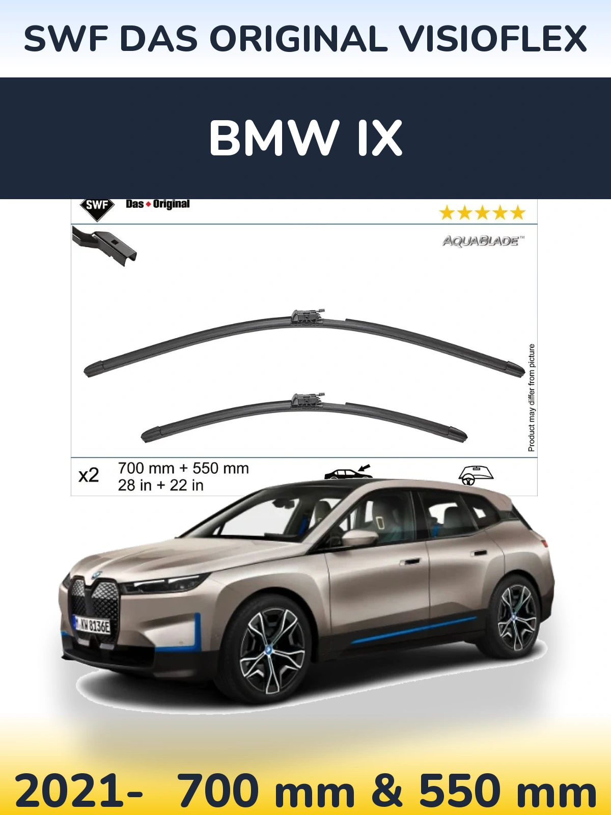 Sada předních stěračů SWF Das Original VisioFlex 700 a 550 mm pro BMW iX 2021-2026