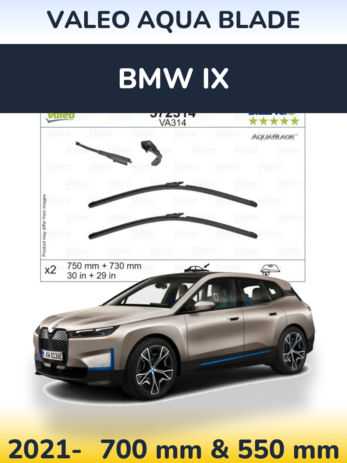 Sada předních stěračů Valeo Aqua Blade 700 a 550 mm pro BMW iX 2021-2026