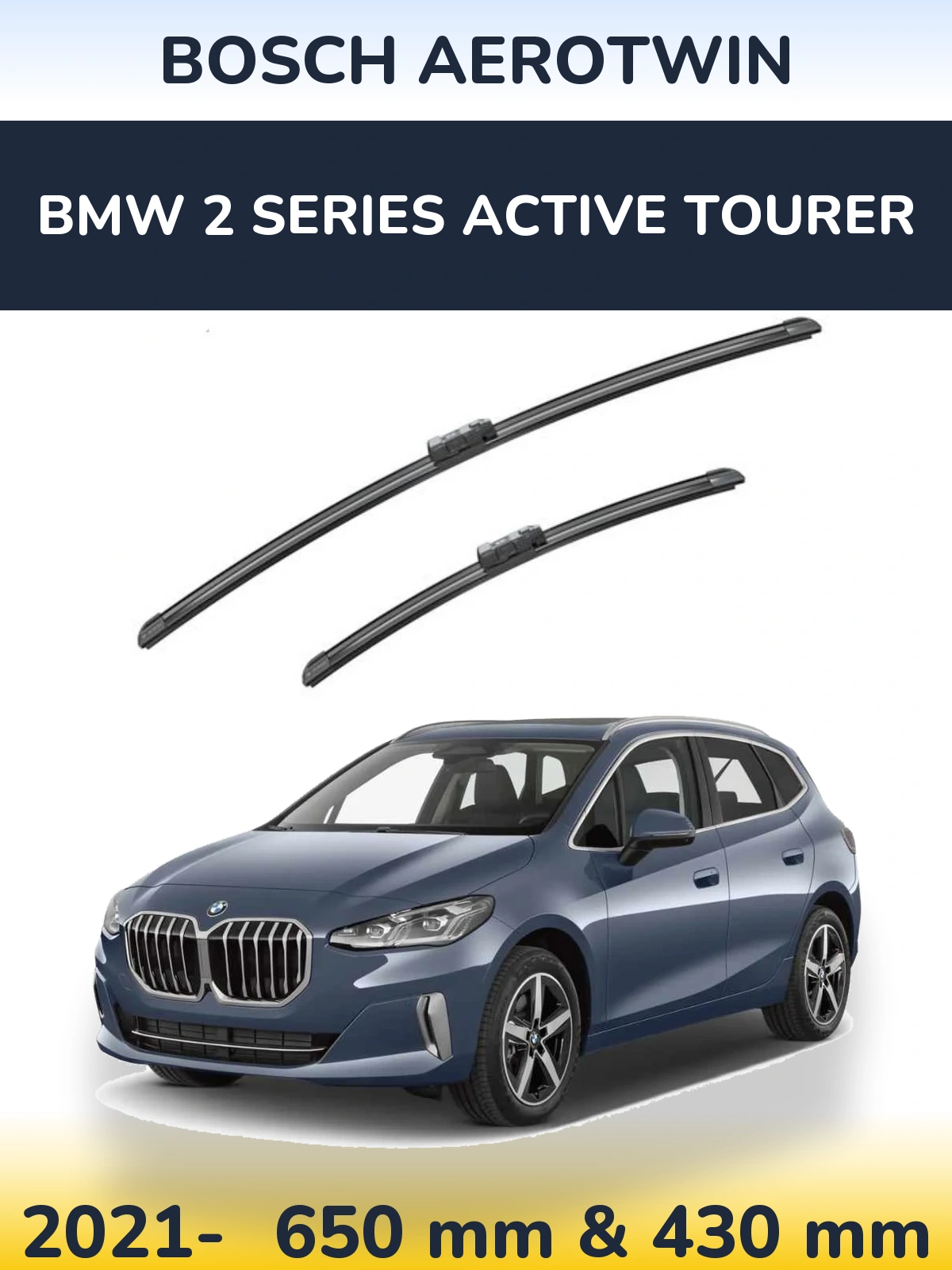 Комплект передніх щіток BOSCH AeroTwin 650 & 430 мм для BMW 2 Series Active Tourer 2021-2026
