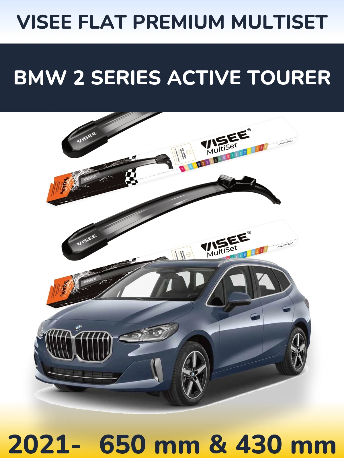 Sada předních stěračů VISEE FLAT PREMIUM MultiSet 650 a 430 mm pro BMW 2 Series Active Tourer 2021-2026