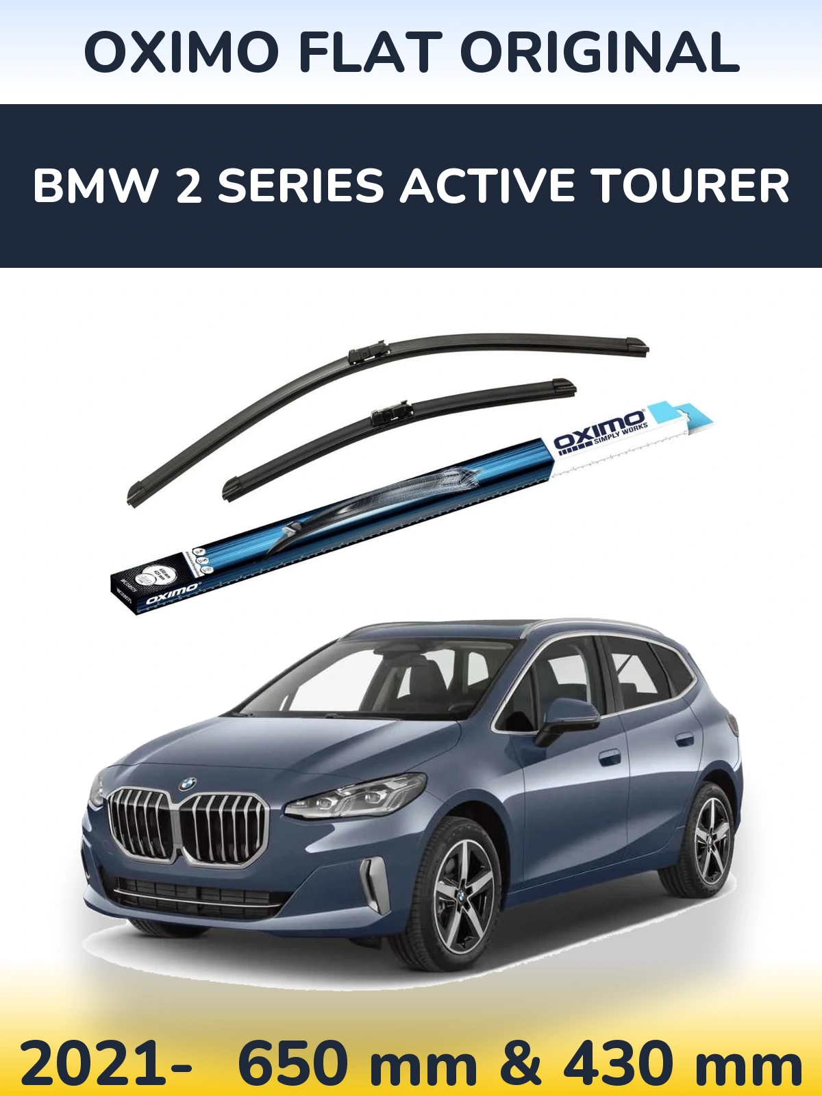 Sada předních stěračů Oximo Flat Original 650 a 430 mm pro BMW 2 Series Active Tourer 2021-2026