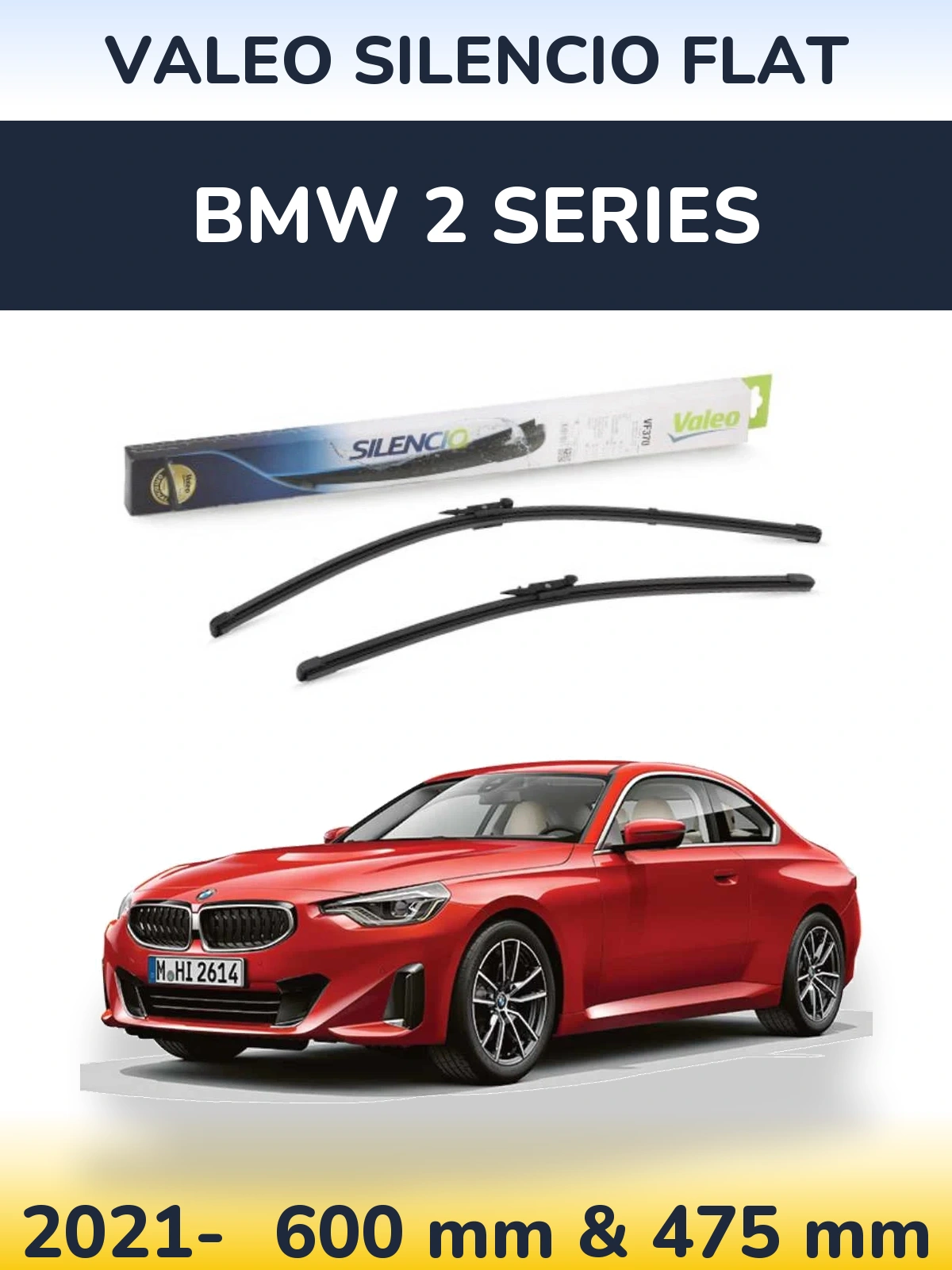 Комплект передніх щіток Valeo Silencio Flat 600 & 475 мм для BMW 2 Series 2021-2026