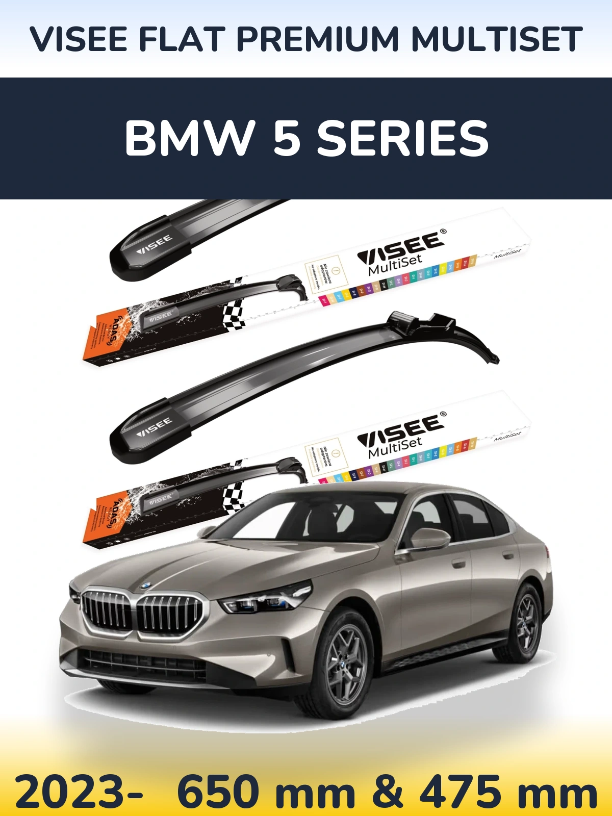 Sada předních stěračů VISEE FLAT PREMIUM MultiSet 650 a 475 mm pro BMW 5 Series 2023-2026