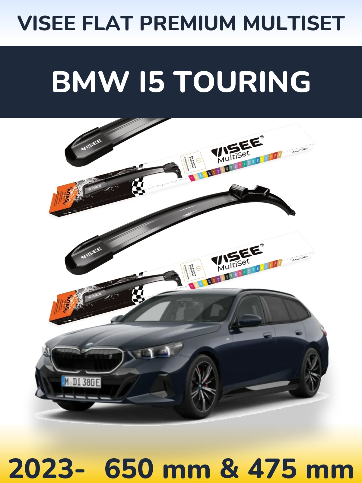 Sada předních stěračů VISEE FLAT PREMIUM MultiSet 650 a 475 mm pro BMW i5 Touring 2023-2026