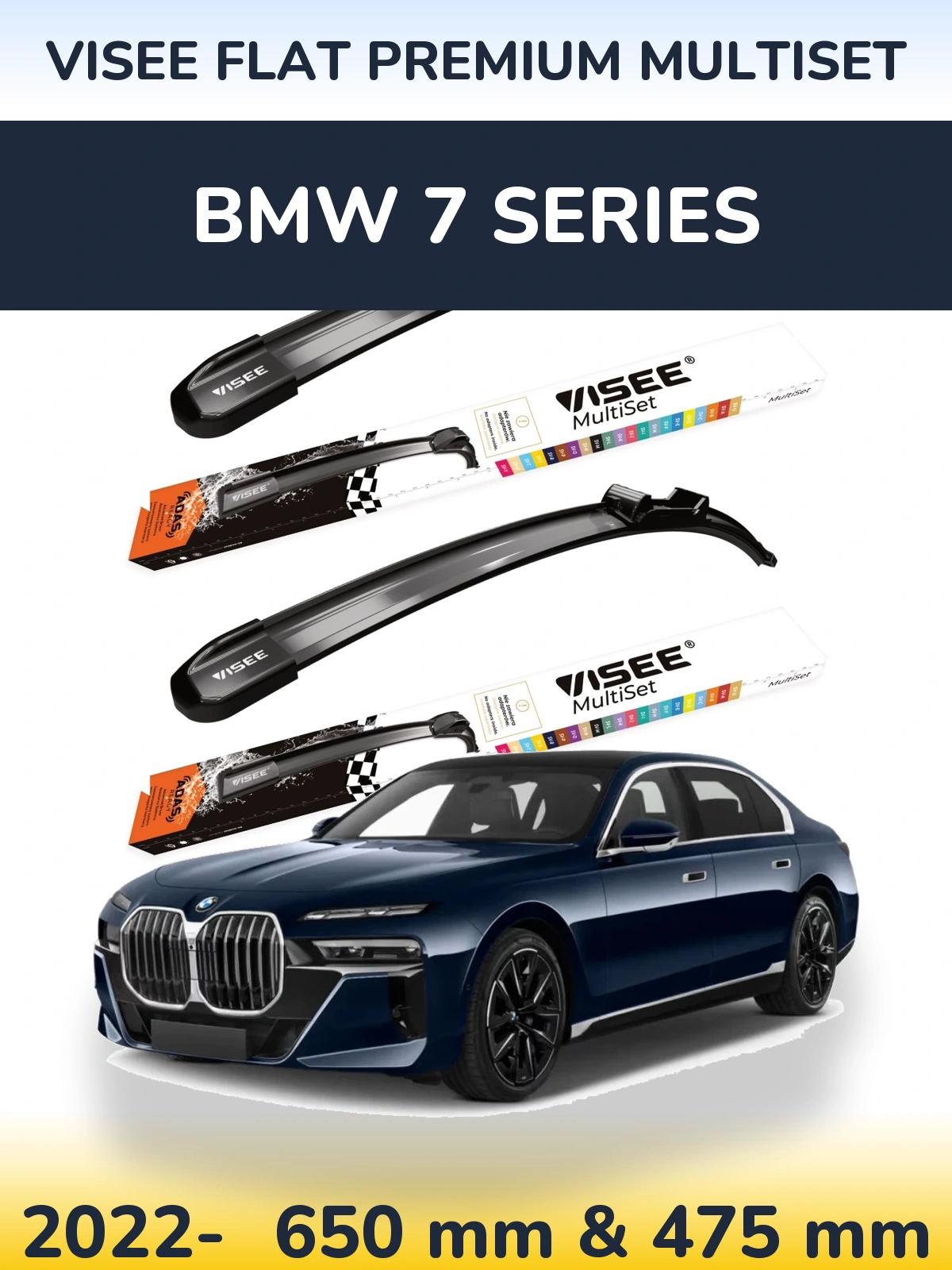 Sada předních stěračů VISEE FLAT PREMIUM MultiSet 650 a 475 mm pro BMW 7 Series 2022-2026