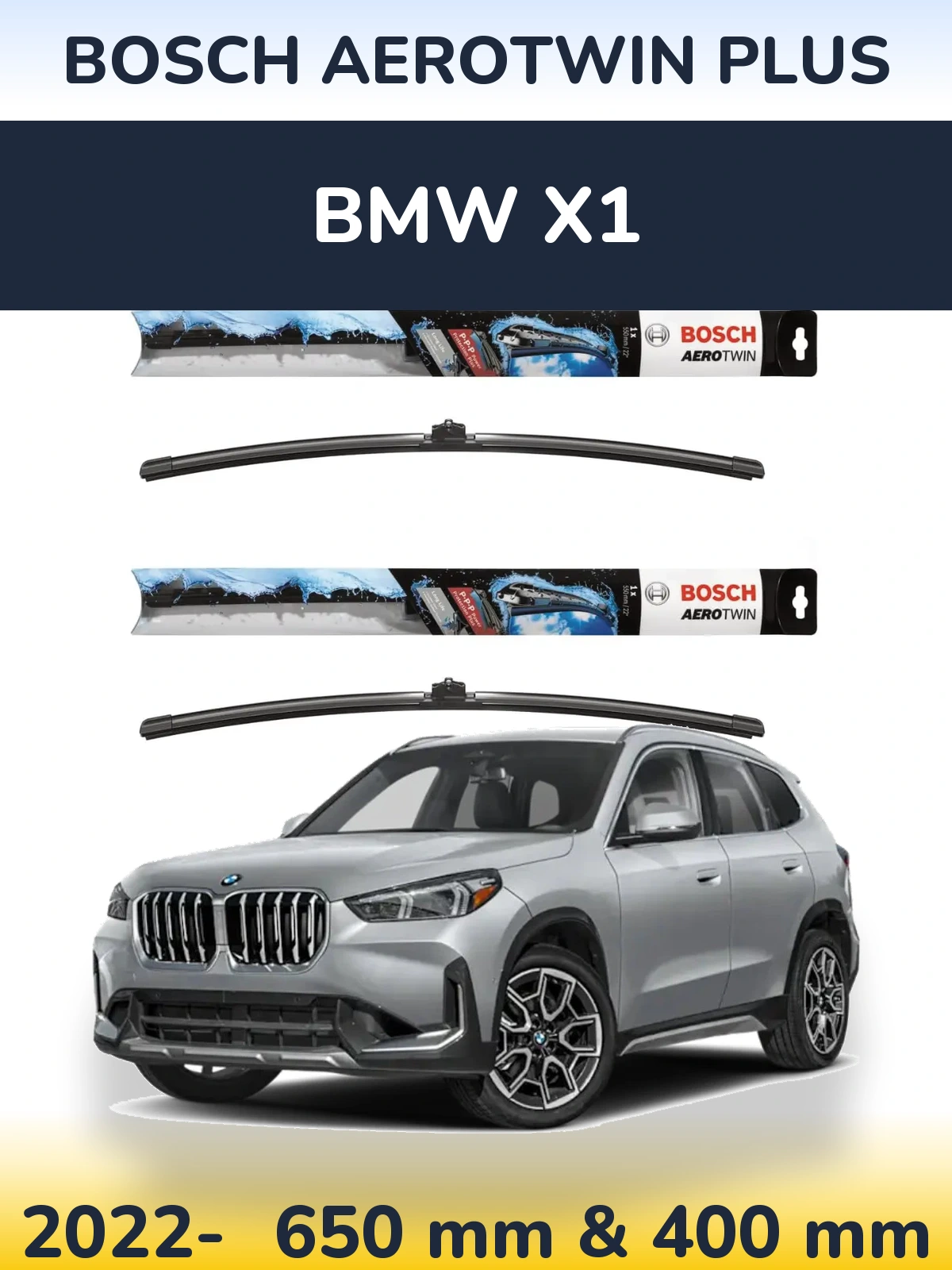 Sada předních stěračů BOSCH AeroTwin Plus 650 a 400 mm pro BMW X1 2022-2026