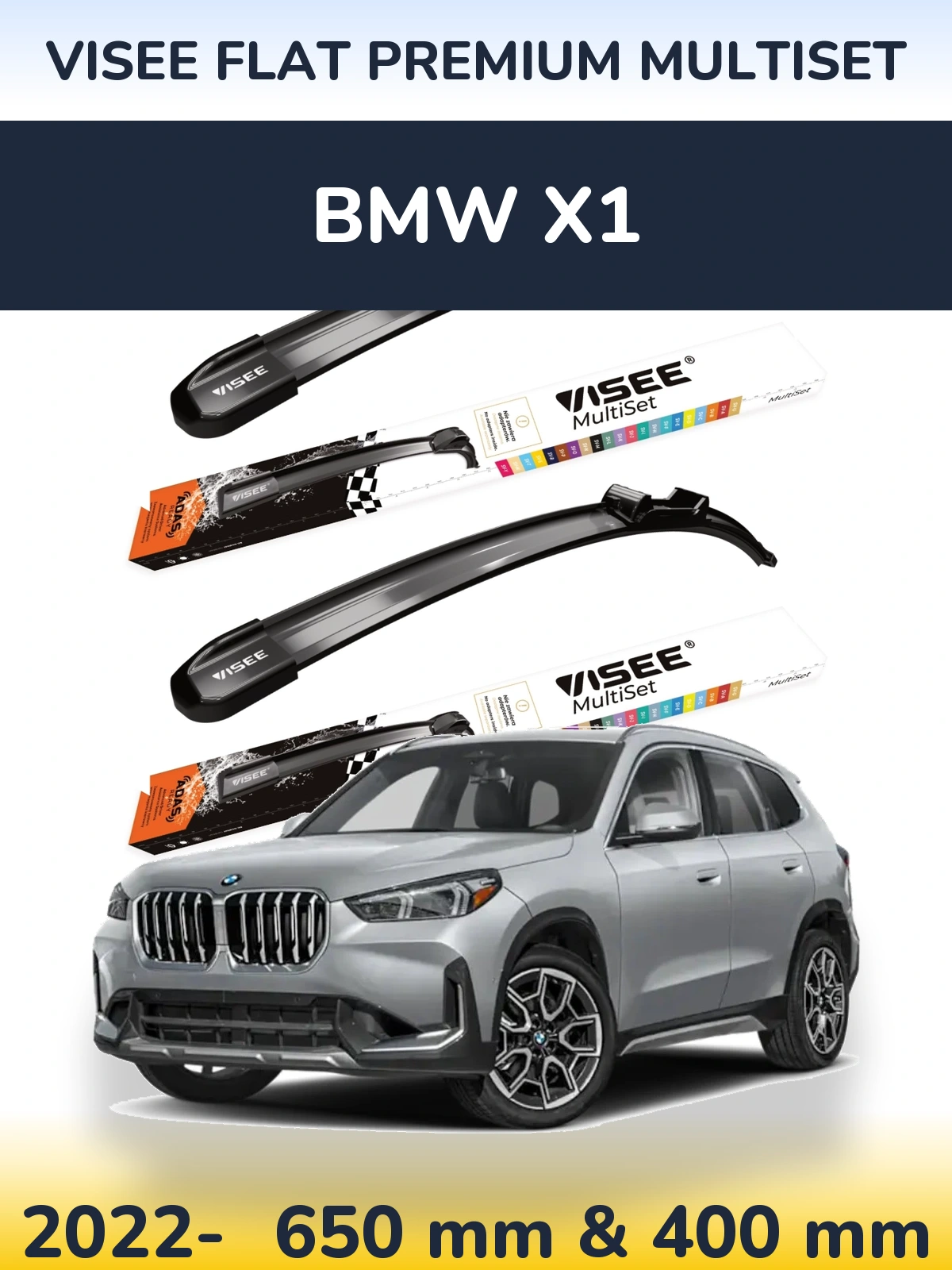 Sada předních stěračů VISEE FLAT PREMIUM MultiSet 650 a 400 mm pro BMW X1 2022-2026
