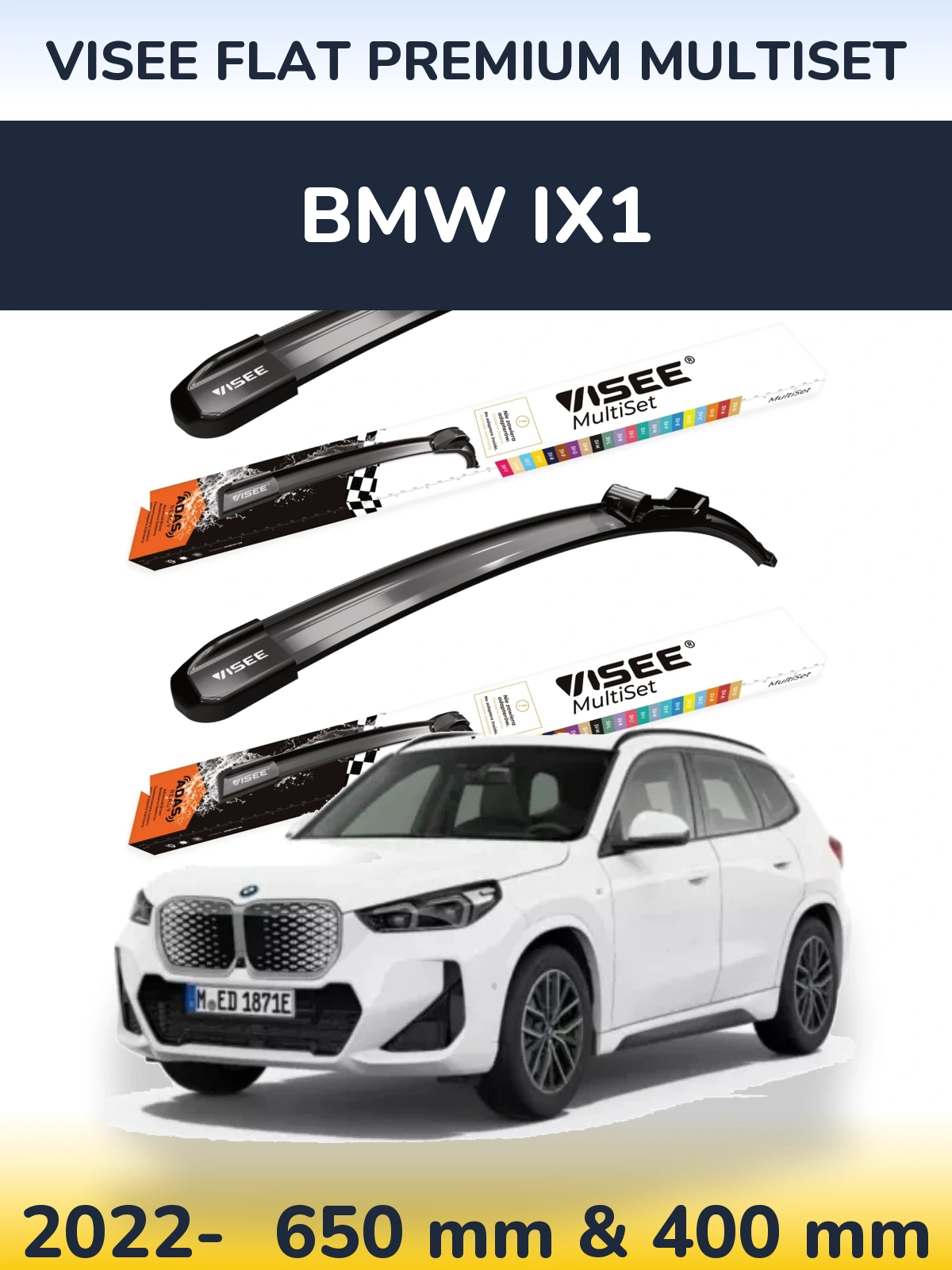 Sada předních stěračů VISEE FLAT PREMIUM MultiSet 650 a 400 mm pro BMW iX1 2022-2026