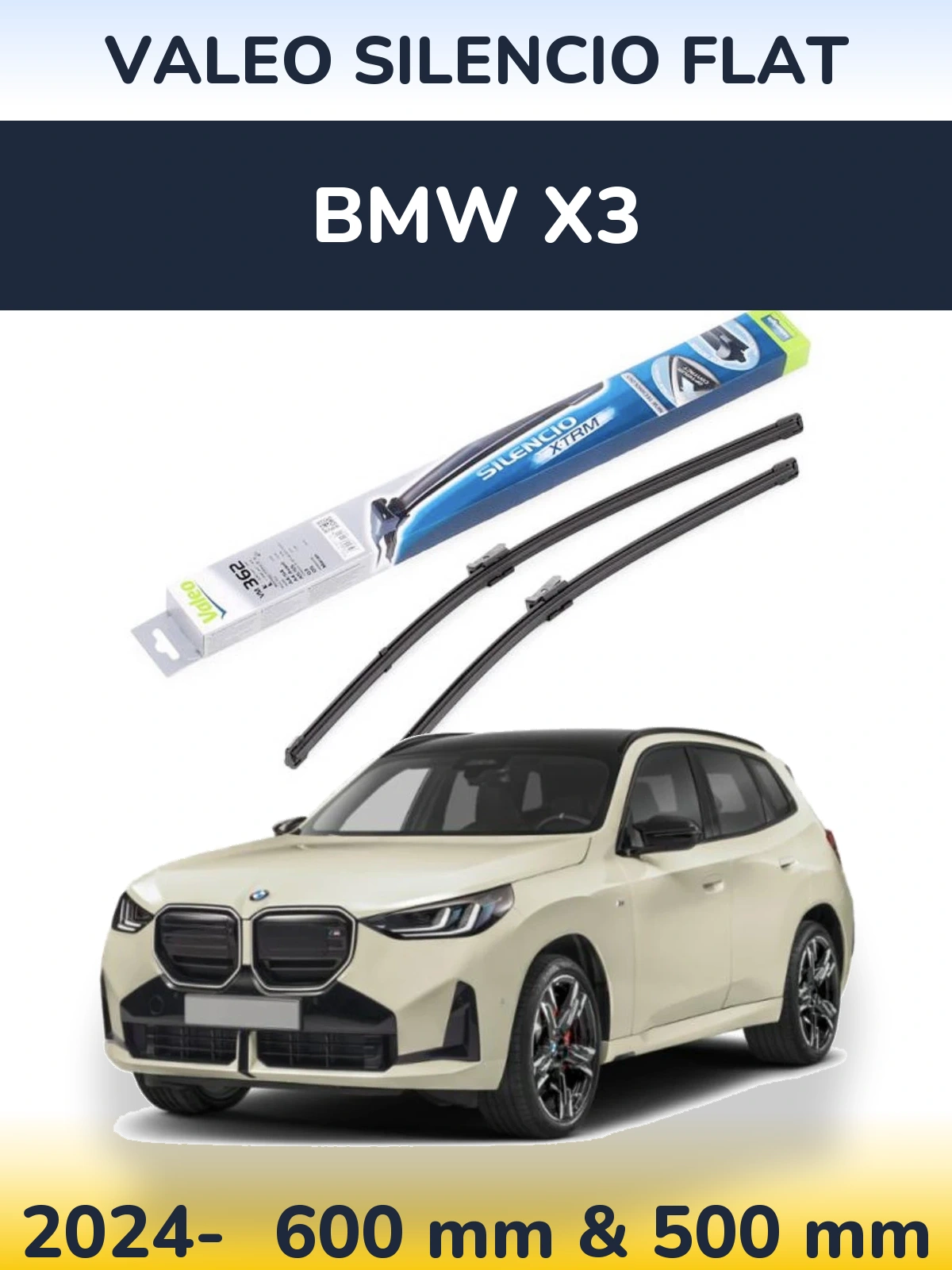 Sada předních stěračů Valeo Silencio Flat 600 a 500 mm pro BMW X3 2024-2026