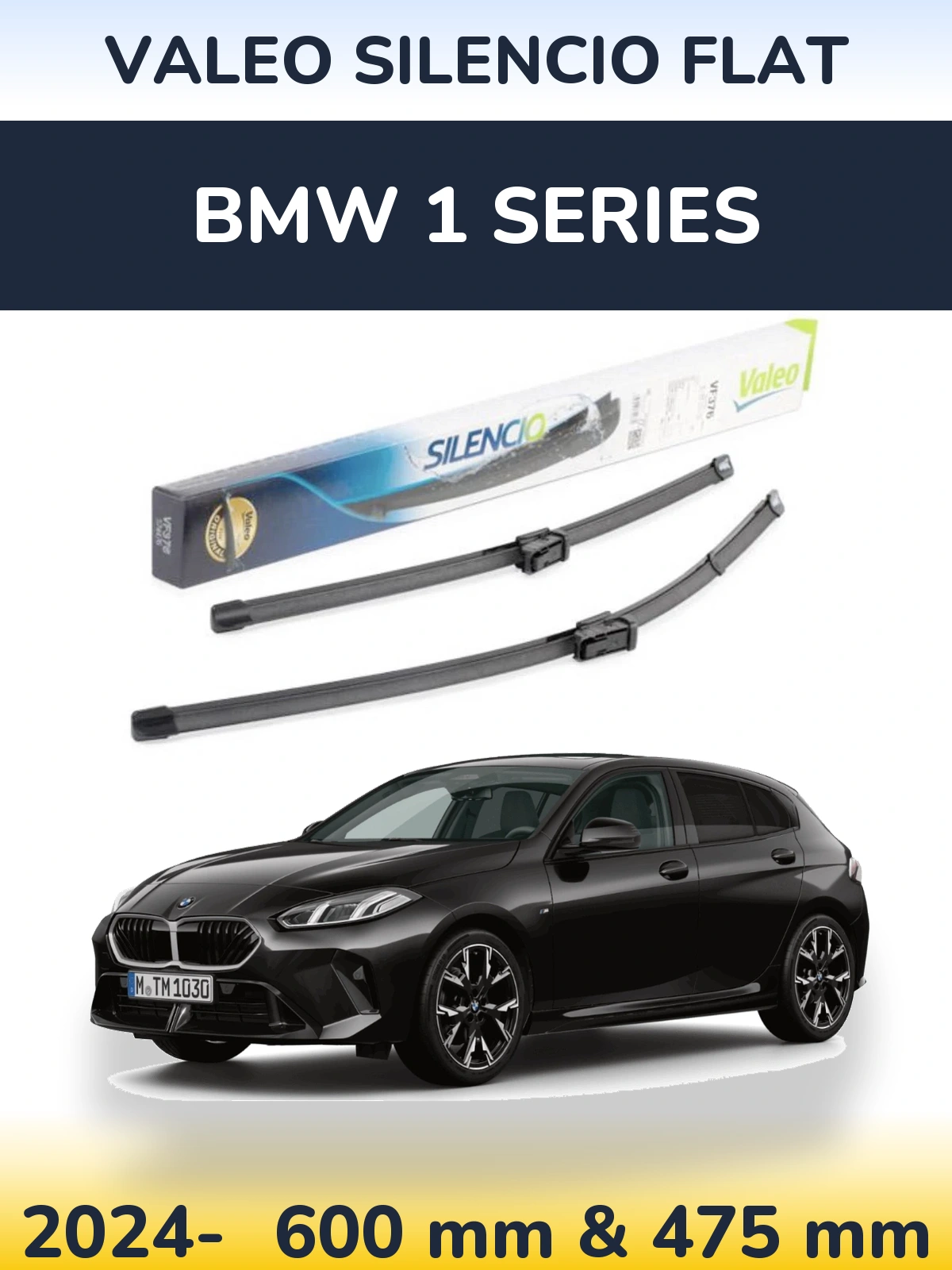 Sada předních stěračů Valeo Silencio Flat 600 a 475 mm pro BMW 1 Series 2024-2026