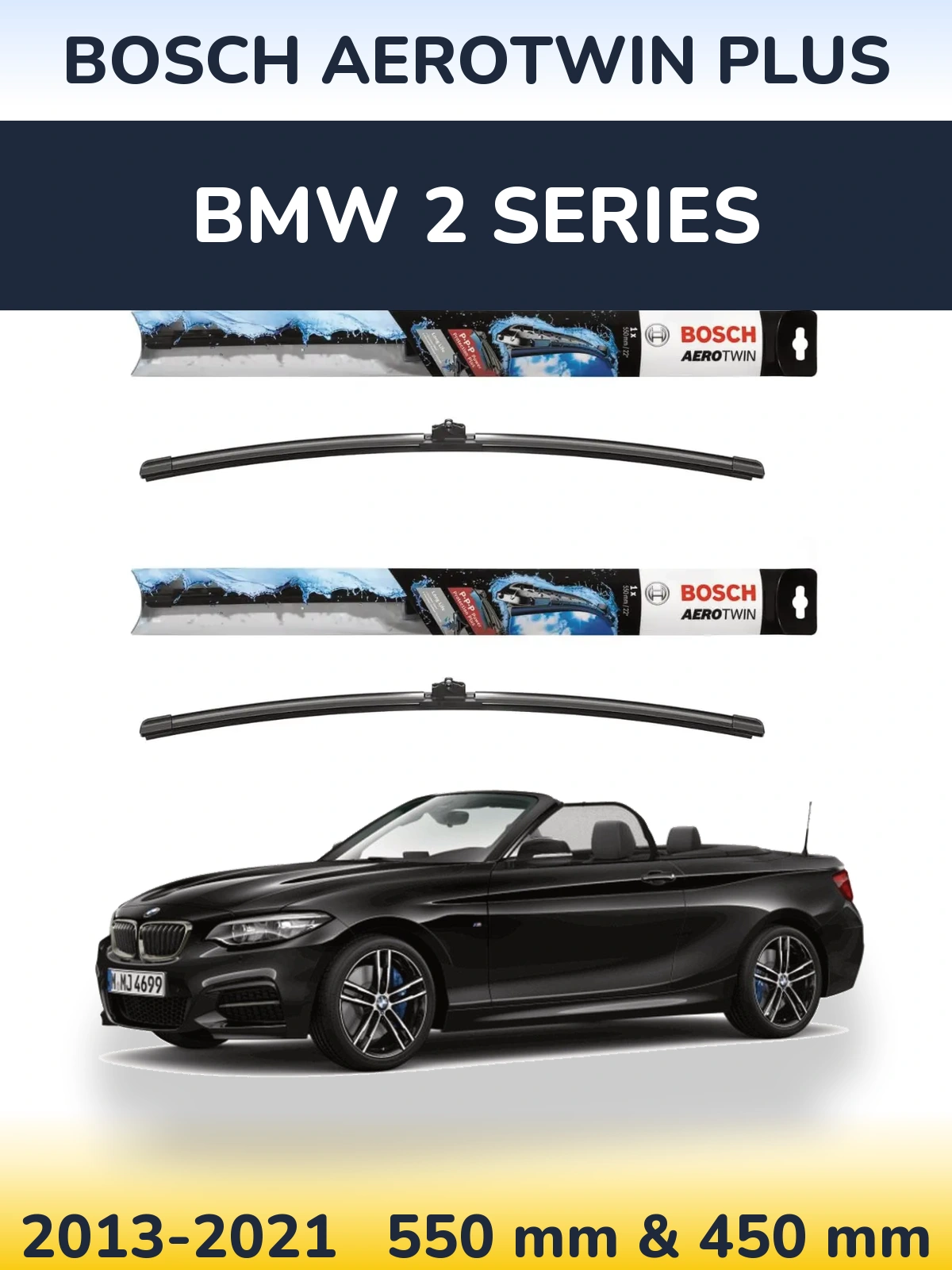 Sada předních stěračů BOSCH AeroTwin Plus 550 a 450 mm pro BMW 2 Series 2013-2021