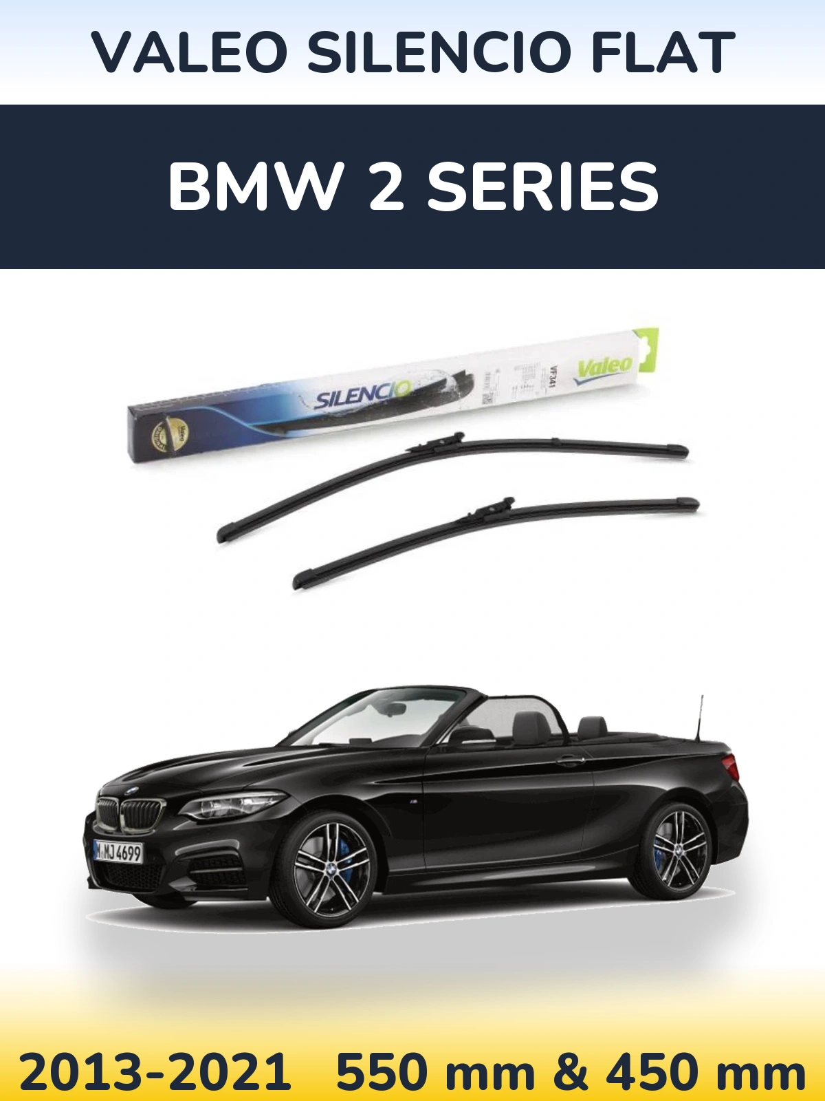 Sada předních stěračů Valeo Silencio Flat 550 a 450 mm pro BMW 2 Series 2013-2021