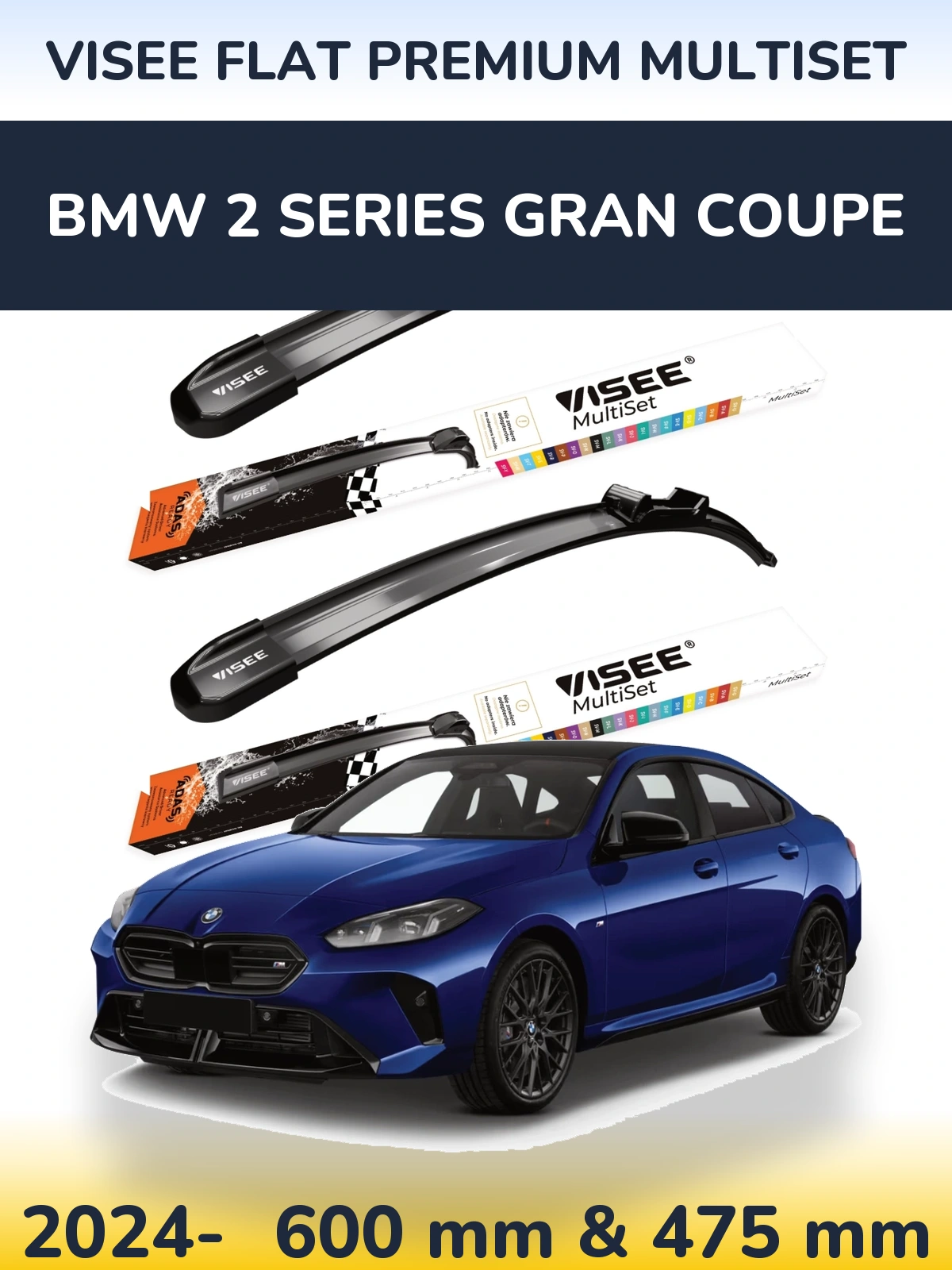 Sada předních stěračů VISEE FLAT PREMIUM MultiSet 600 a 475 mm pro BMW 2 Series Gran Coupe 2024-2026