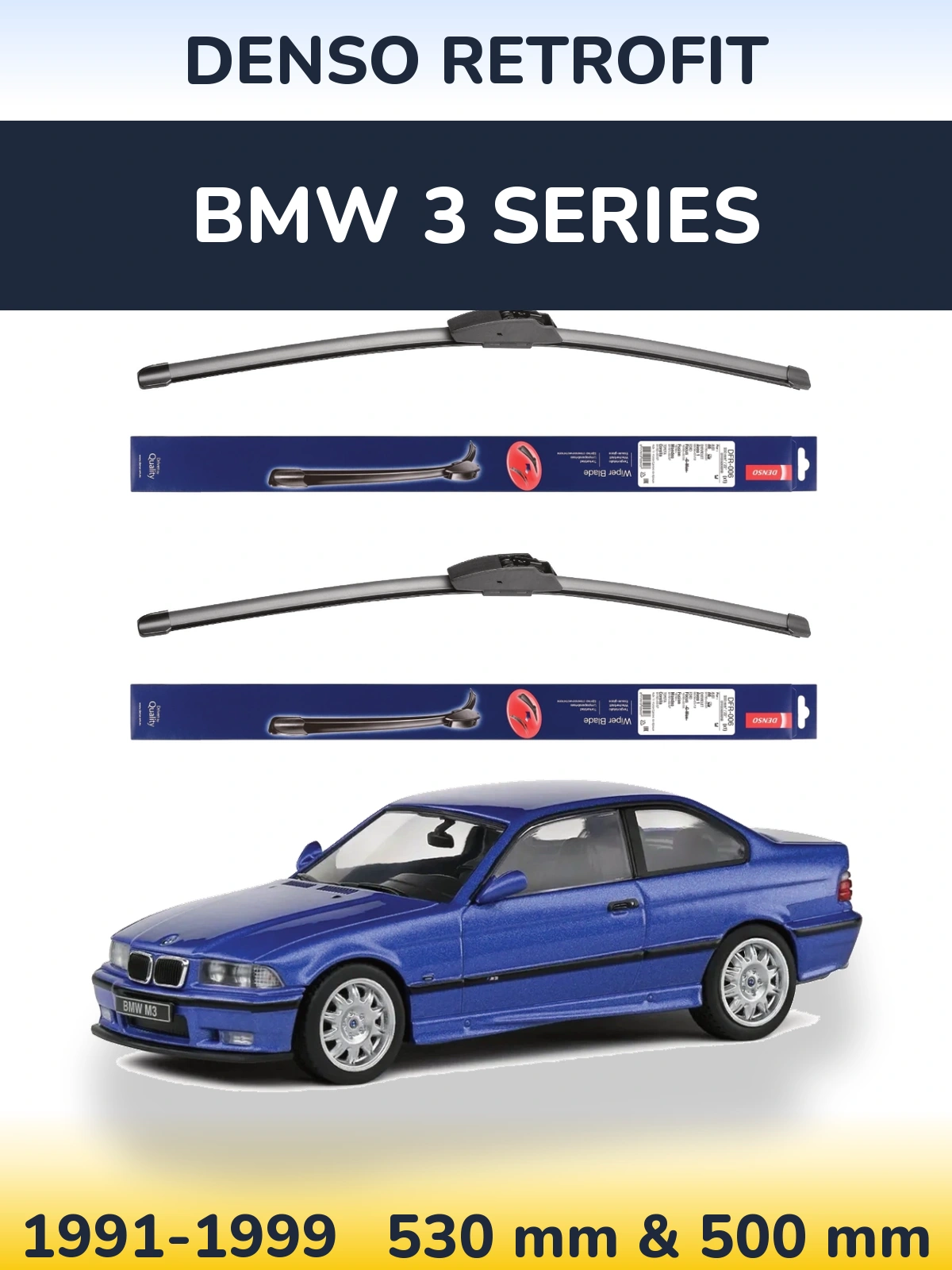 Sada předních stěračů Denso Retrofit 530 a 500 mm pro BMW 3 Series 1991-1999