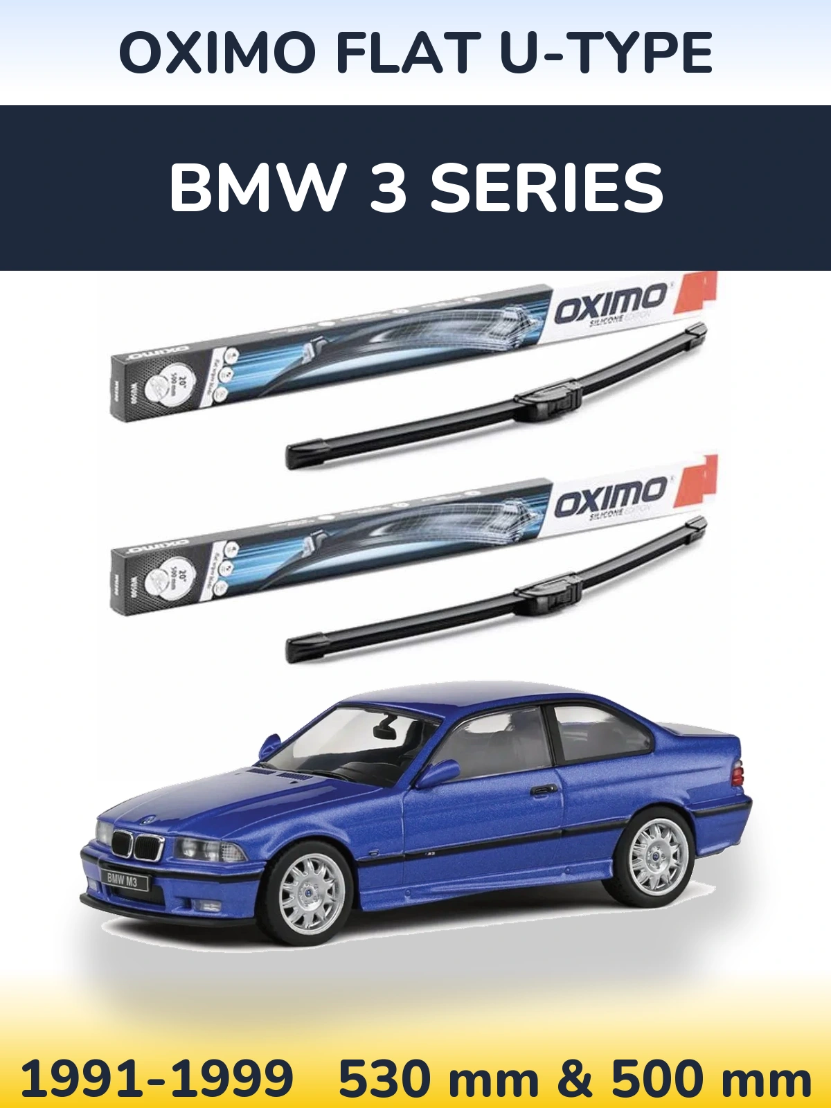 Sada předních stěračů Oximo Flat U-type 530 a 500 mm pro BMW 3 Series 1991-1999