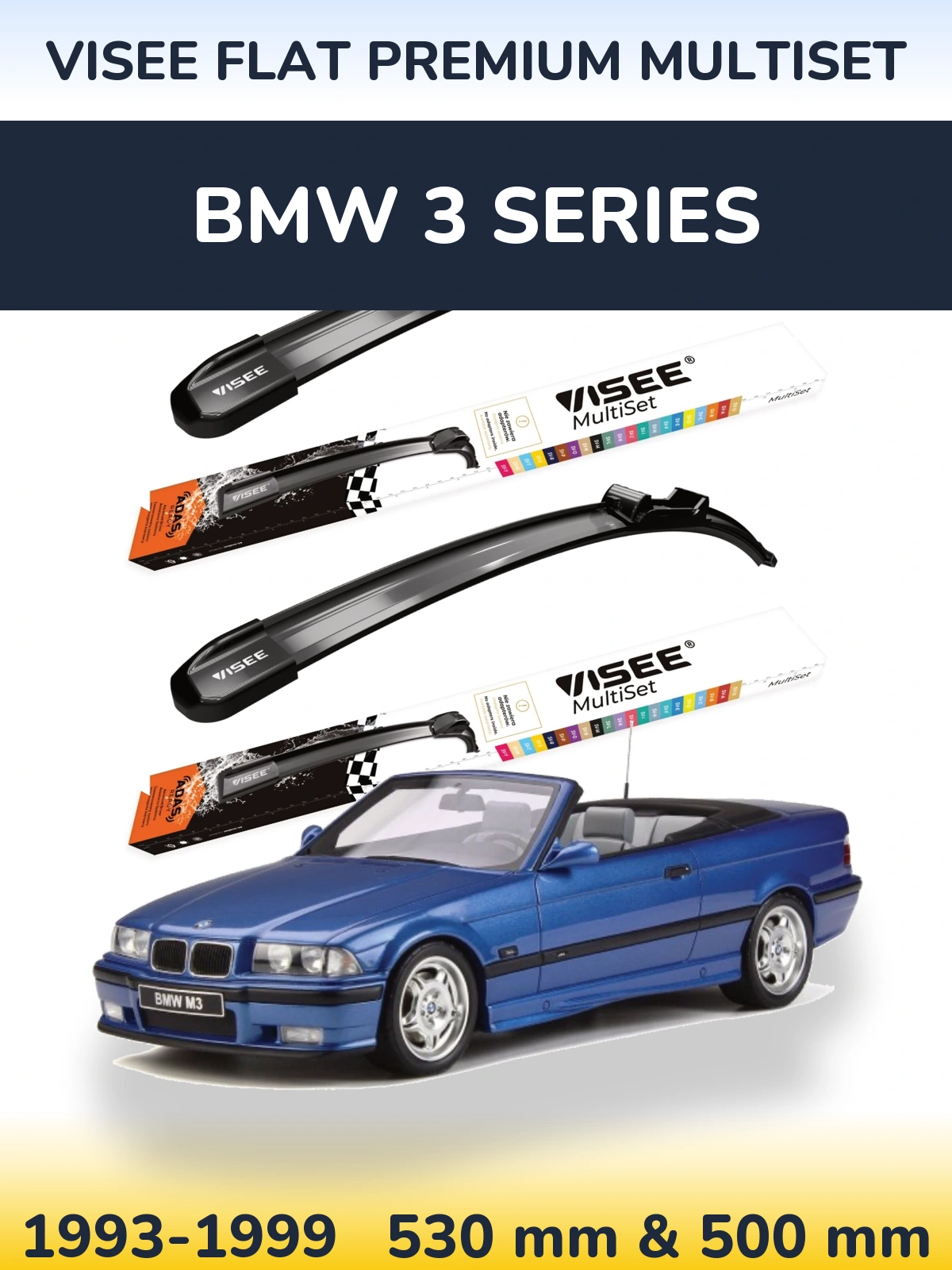 Комплект передніх щіток VISEE FLAT PREMIUM MultiSet 530 & 500 мм для BMW 3 Series 1993-1999