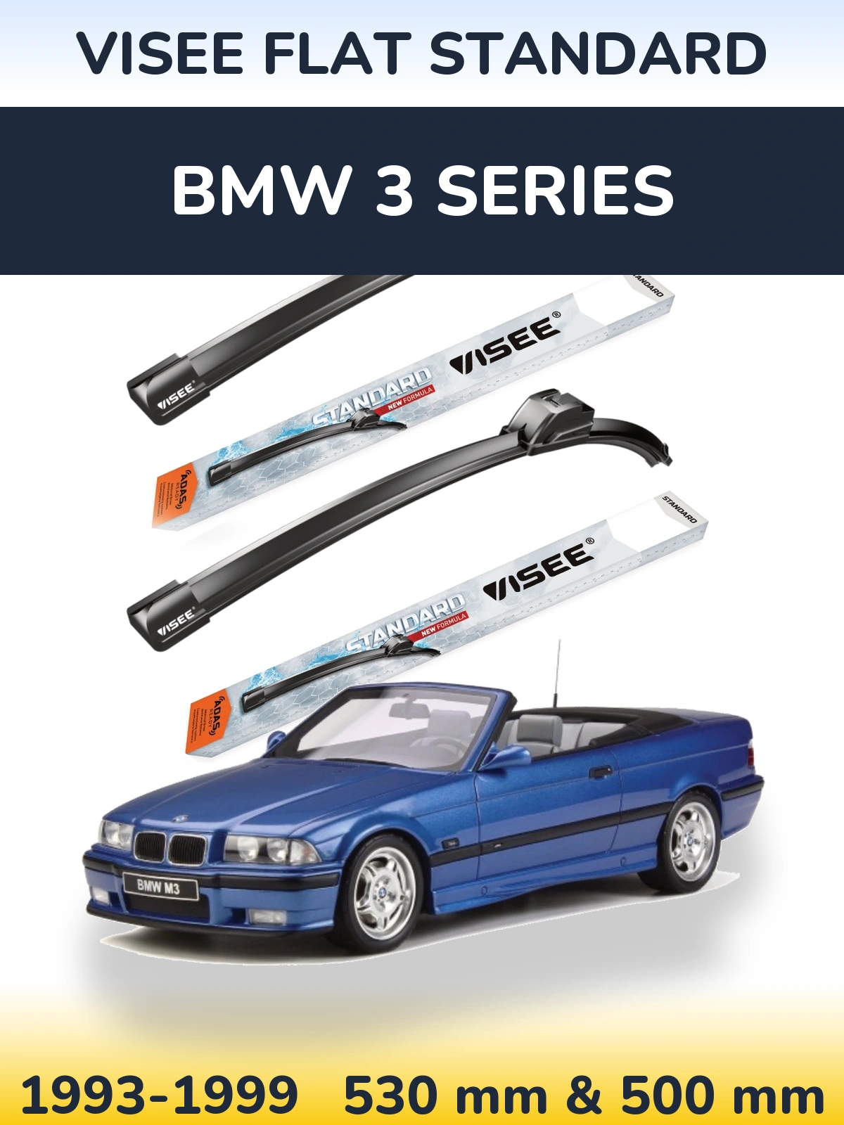 Sada předních stěračů VISEE FLAT STANDARD 530 a 500 mm pro BMW 3 Series 1993-1999