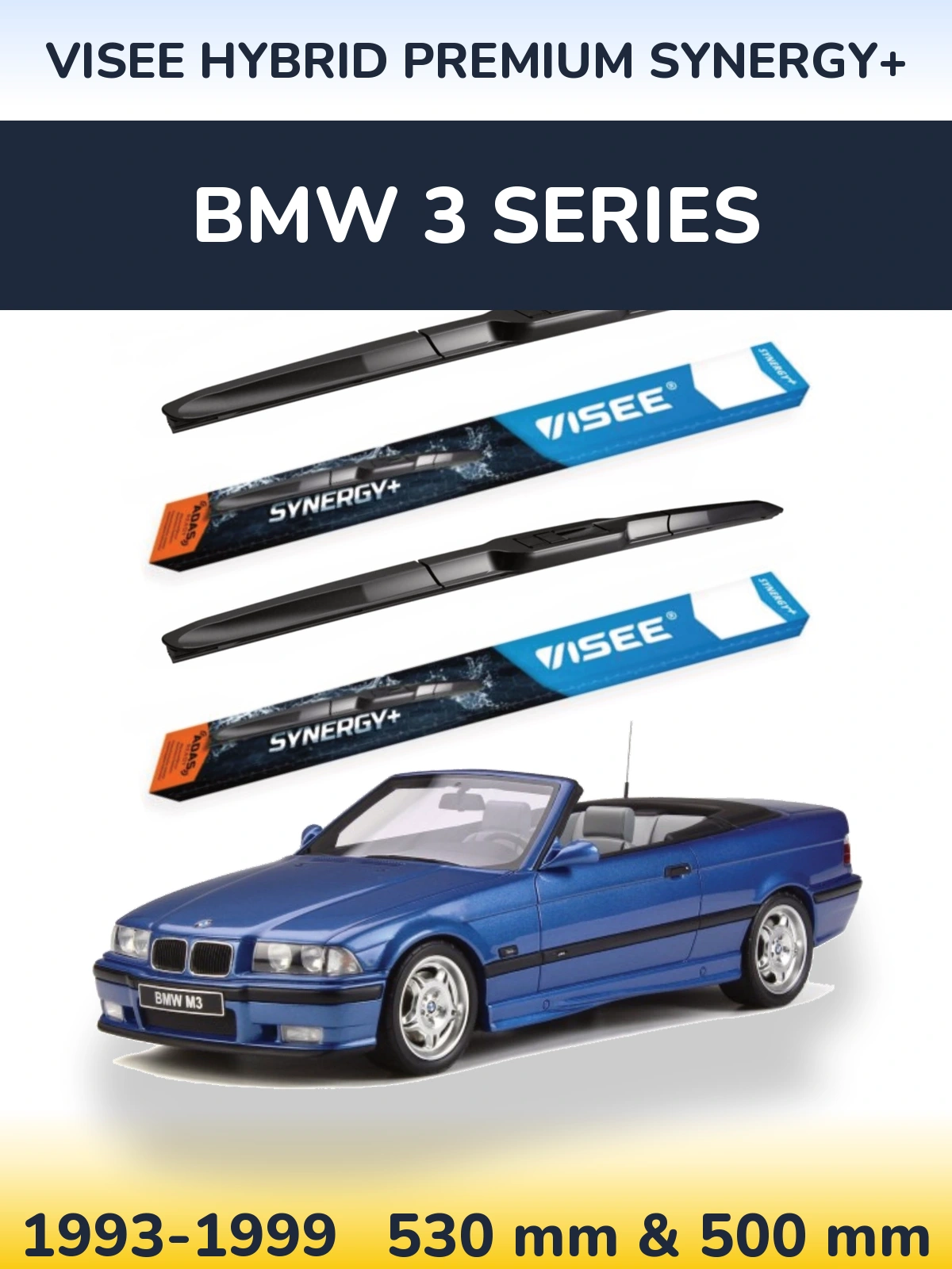 Sada předních stěračů VISEE HYBRID PREMIUM SYNERGY+ 530 a 500 mm pro BMW 3 Series 1993-1999