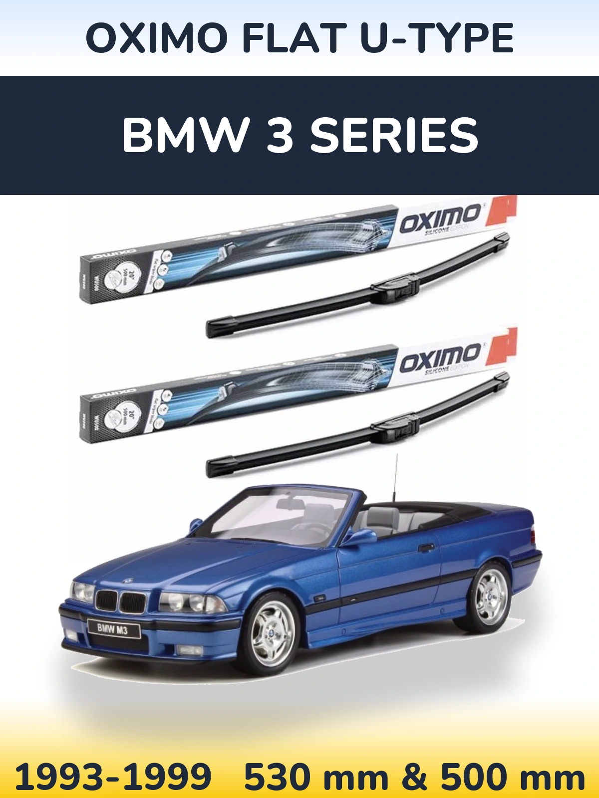 Sada předních stěračů Oximo Flat U-type 530 a 500 mm pro BMW 3 Series 1993-1999