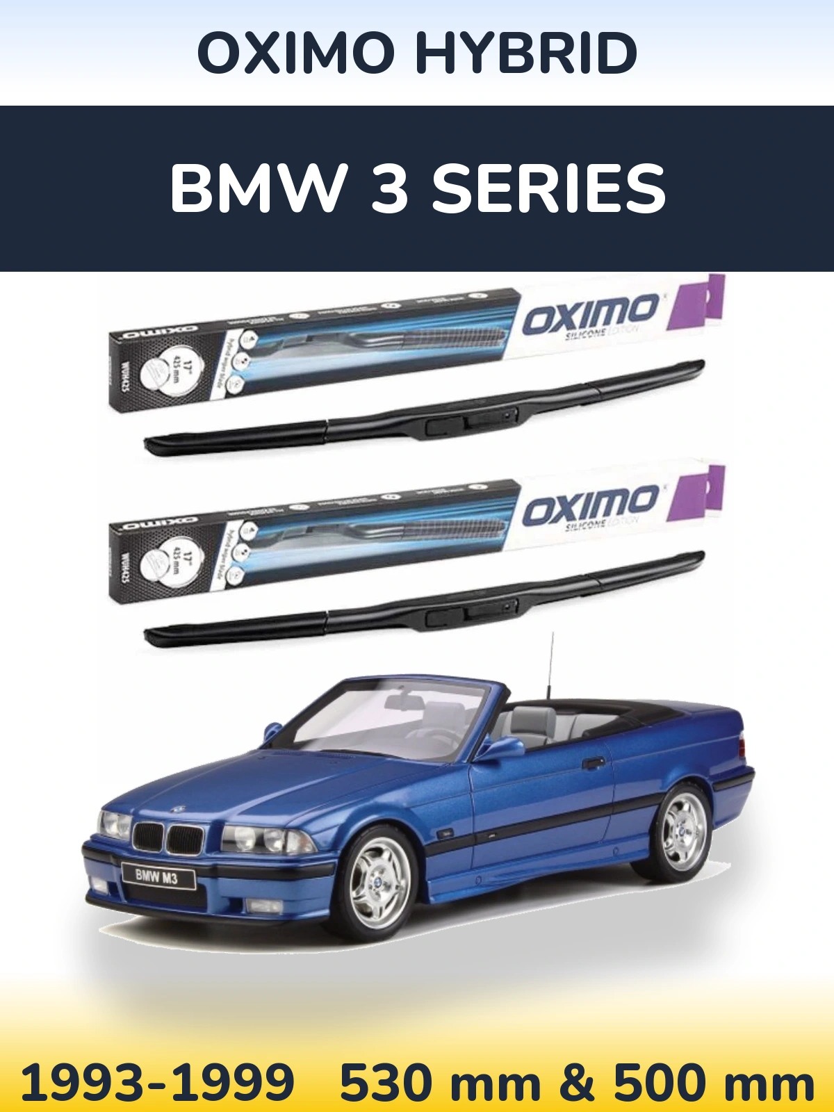 Sada předních stěračů Oximo Hybrid 530 a 500 mm pro BMW 3 Series 1993-1999