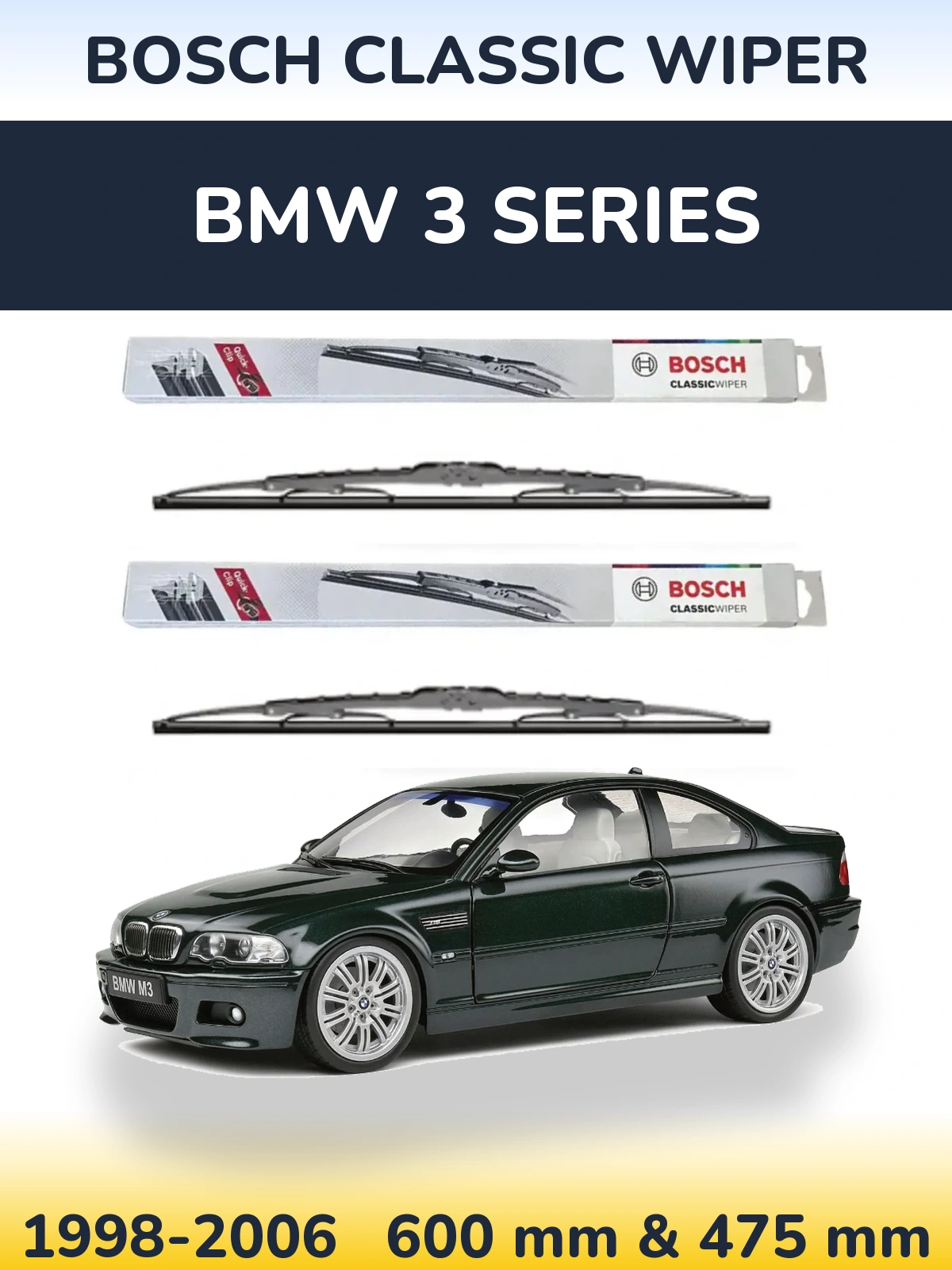 Sada předních stěračů BOSCH Classic Wiper 600 a 475 mm pro BMW 3 Series 1998-2006