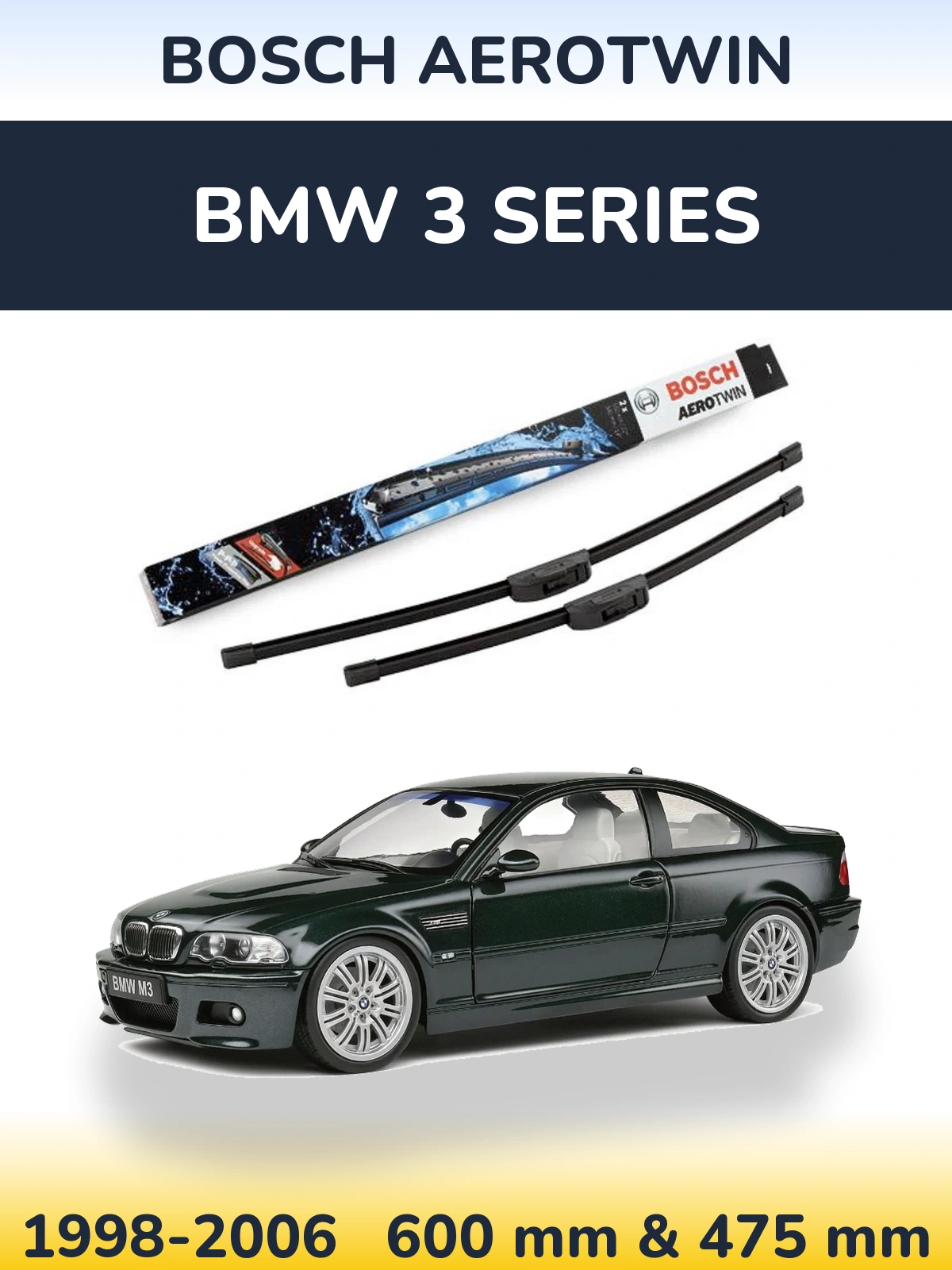 Sada předních stěračů BOSCH AeroTwin 600 a 475 mm pro BMW 3 Series 1998-2006