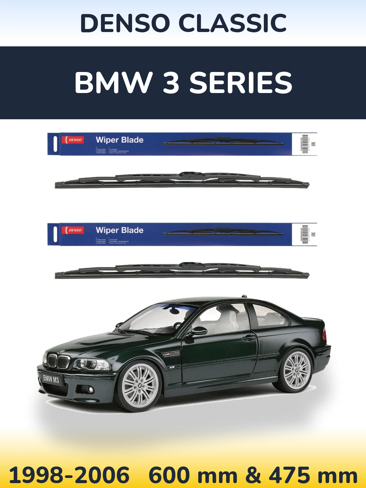 Sada předních stěračů Denso Classic 600 a 475 mm pro BMW 3 Series 1998-2006