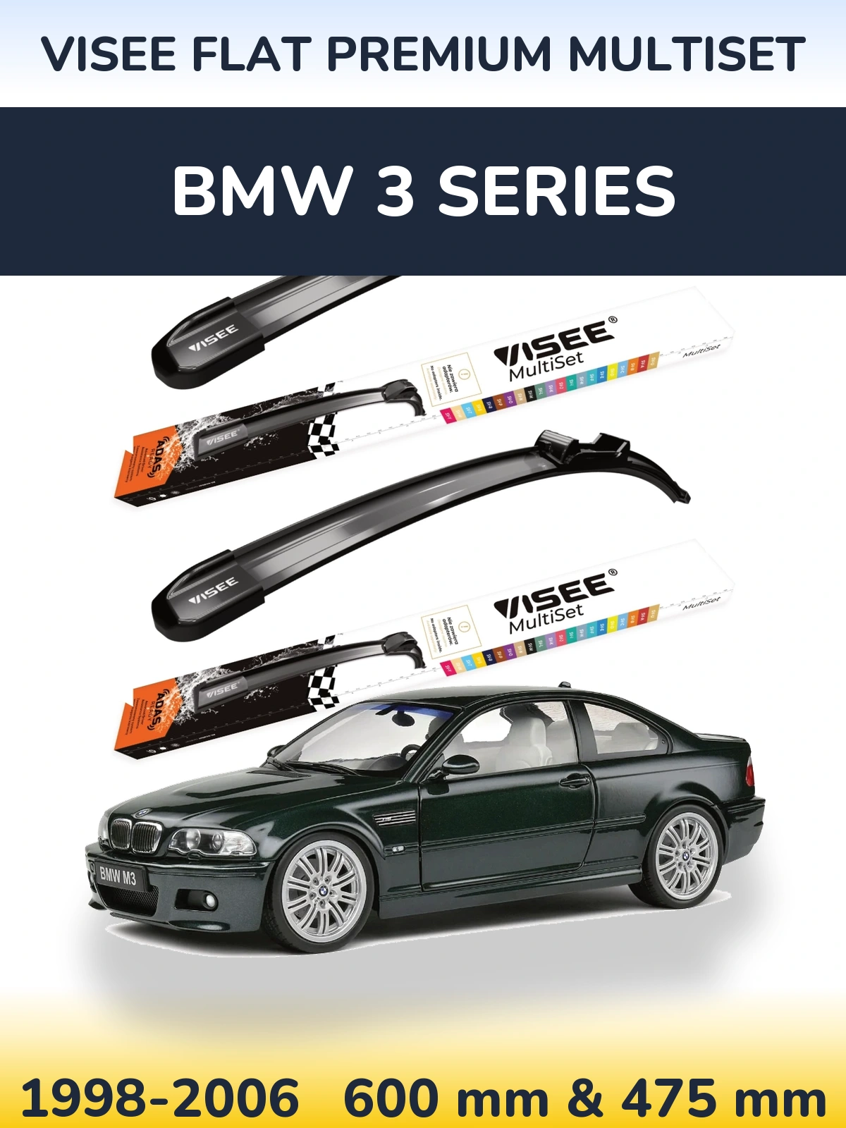 Sada předních stěračů VISEE FLAT PREMIUM MultiSet 600 a 475 mm pro BMW 3 Series 1998-2006