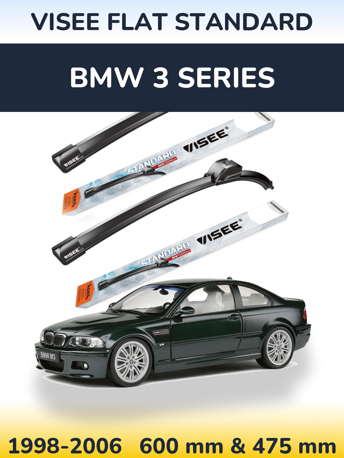 Sada předních stěračů VISEE FLAT STANDARD 600 a 475 mm pro BMW 3 Series 1998-2006