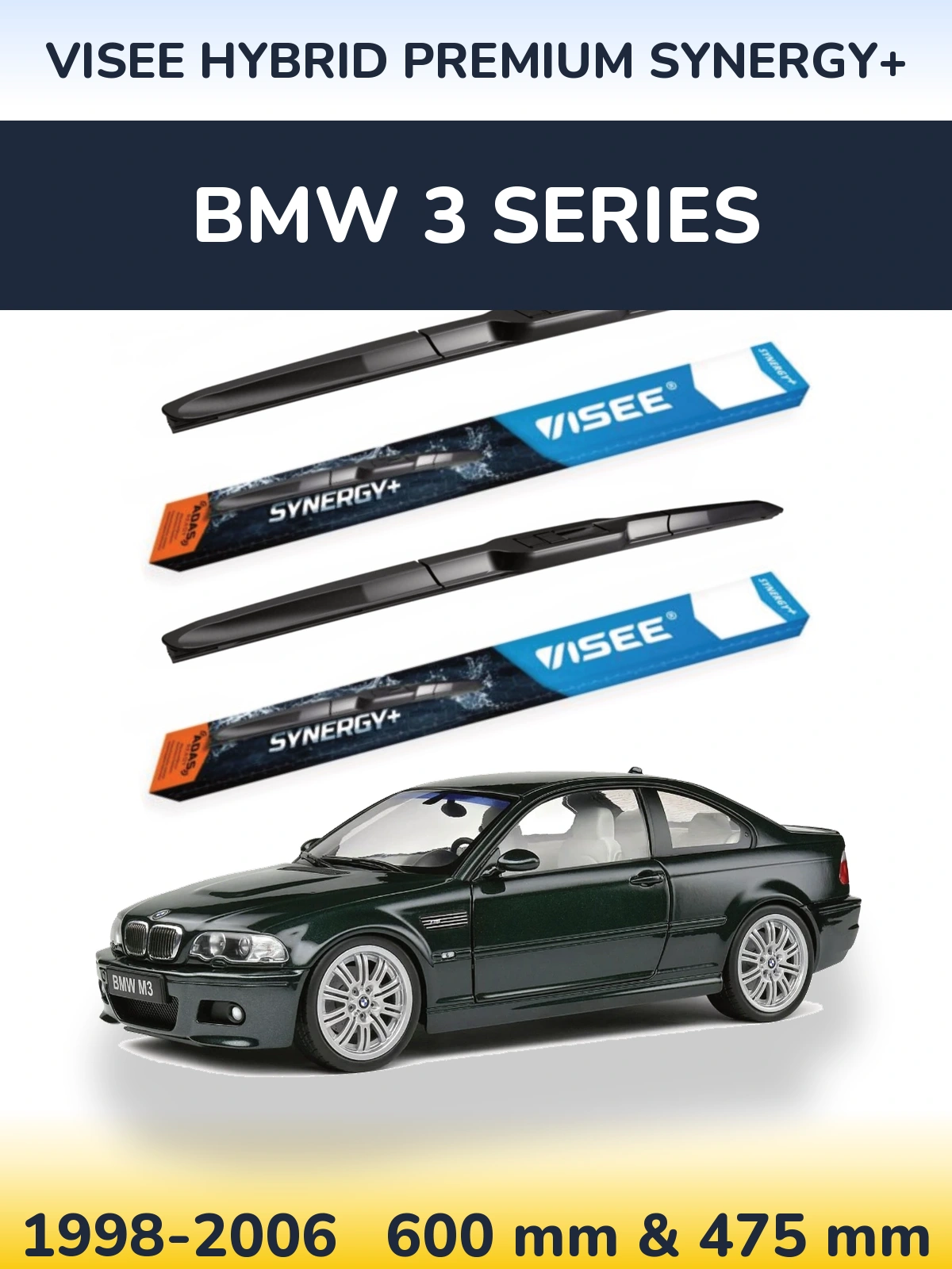 Sada předních stěračů VISEE HYBRID PREMIUM SYNERGY+ 600 a 475 mm pro BMW 3 Series 1998-2006