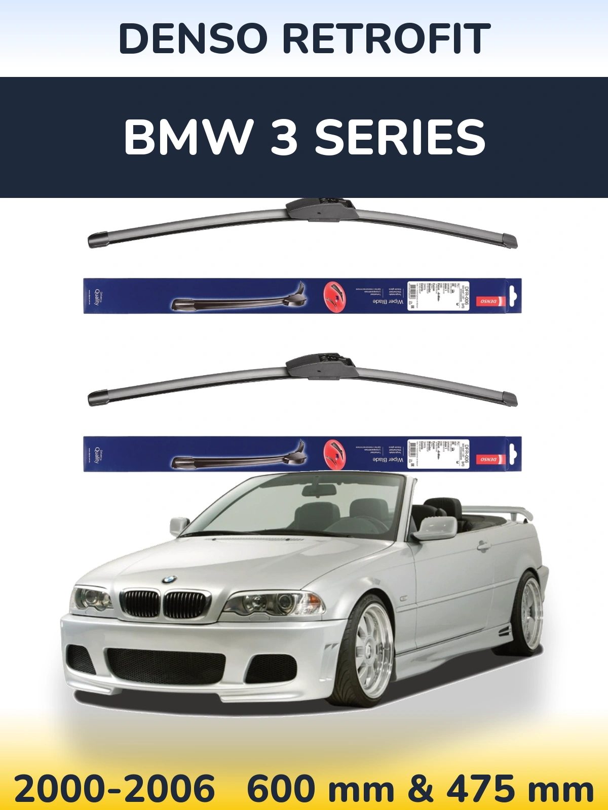 Sada předních stěračů Denso Retrofit 600 a 475 mm pro BMW 3 Series 2000-2006