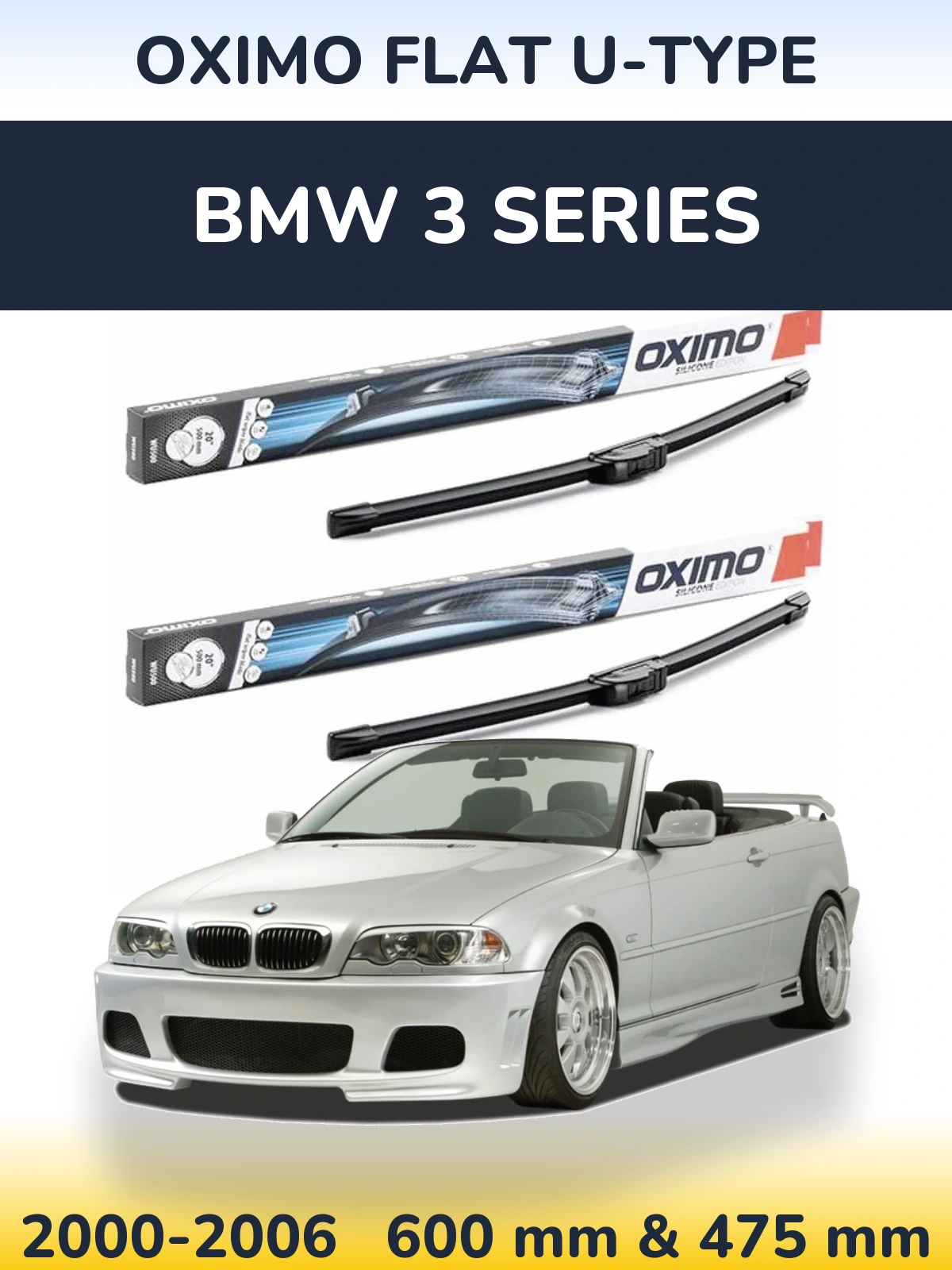 Sada předních stěračů Oximo Flat U-type 600 a 475 mm pro BMW 3 Series 2000-2006
