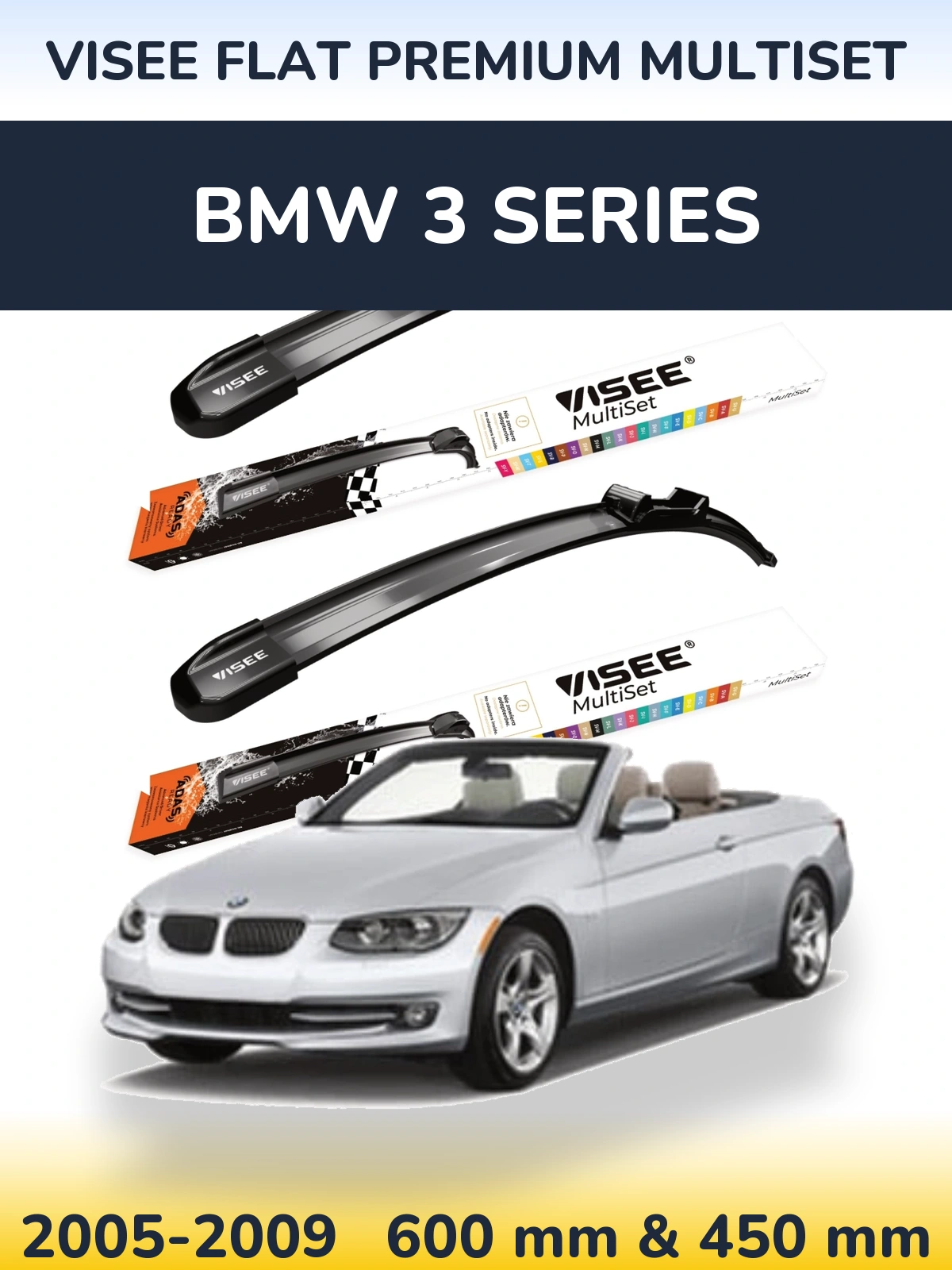 Sada předních stěračů VISEE FLAT PREMIUM MultiSet 600 a 450 mm pro BMW 3 Series 2005-2009